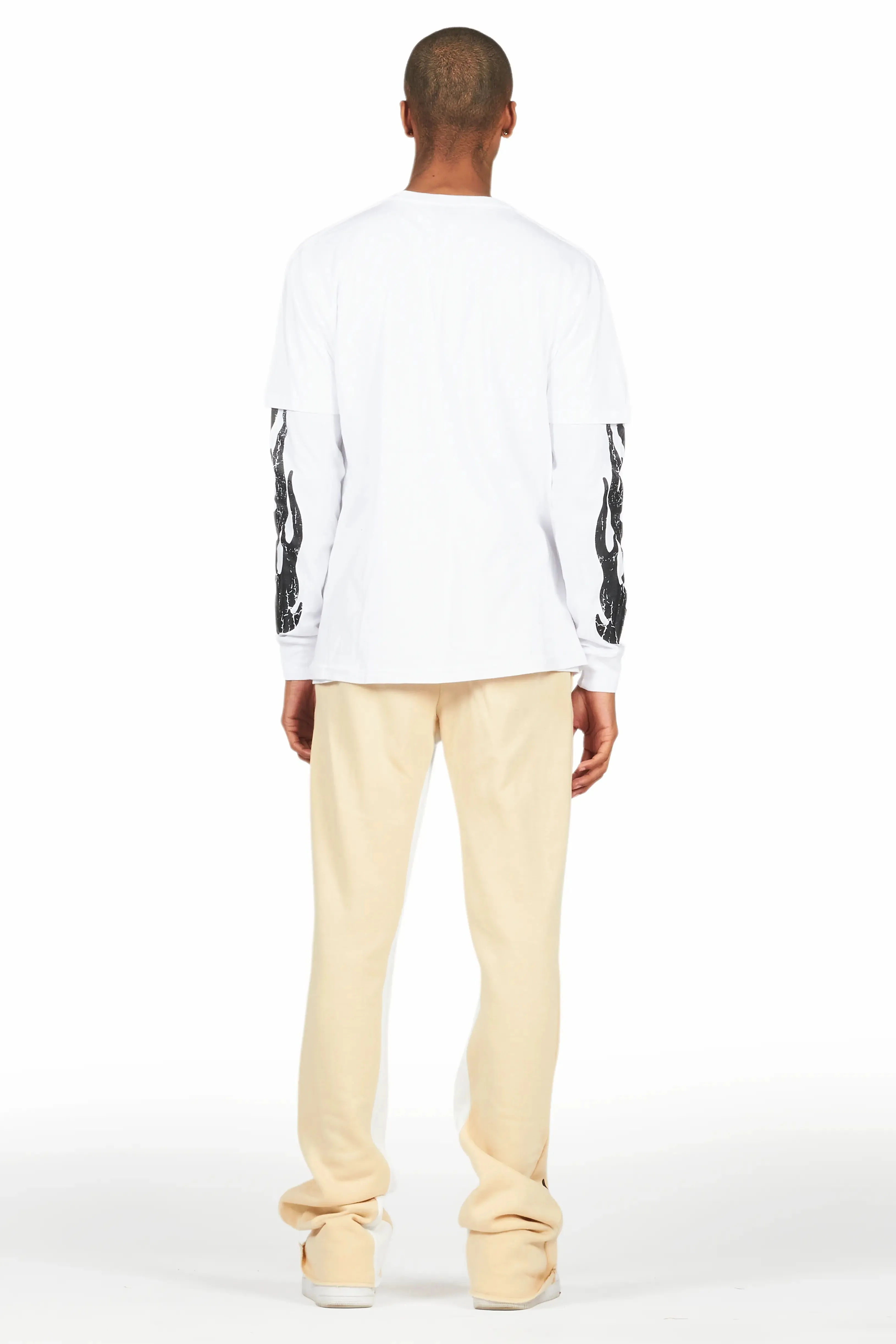Amos White/Beige Double Layer T-Shirt/Stacked Baggy Pant Set sold by Rockstar Original product image thumbnail 4