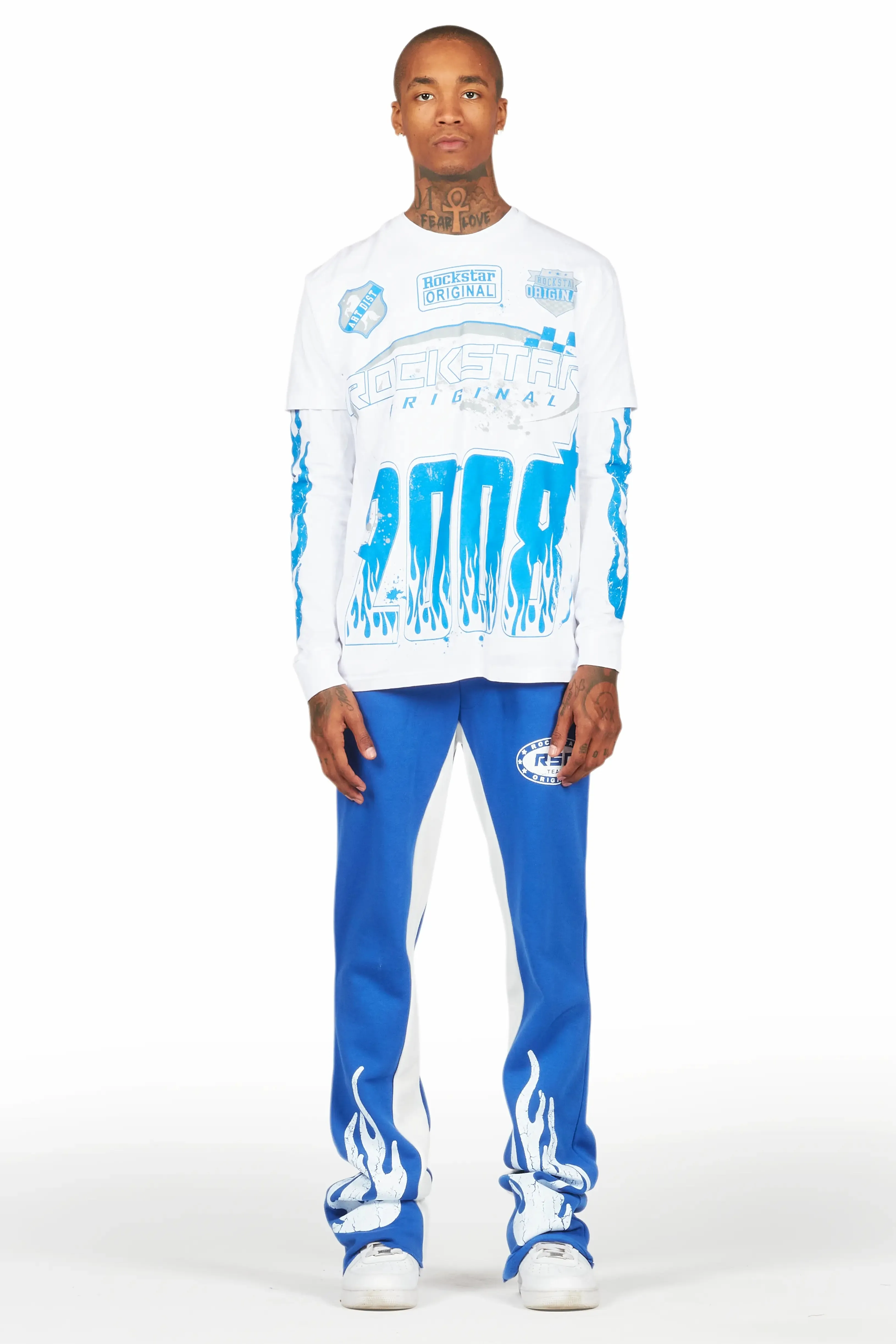 Amos White/Royal Double Layer T-Shirt/Stacked Baggy Pant Set sold by Rockstar Original product image thumbnail 2