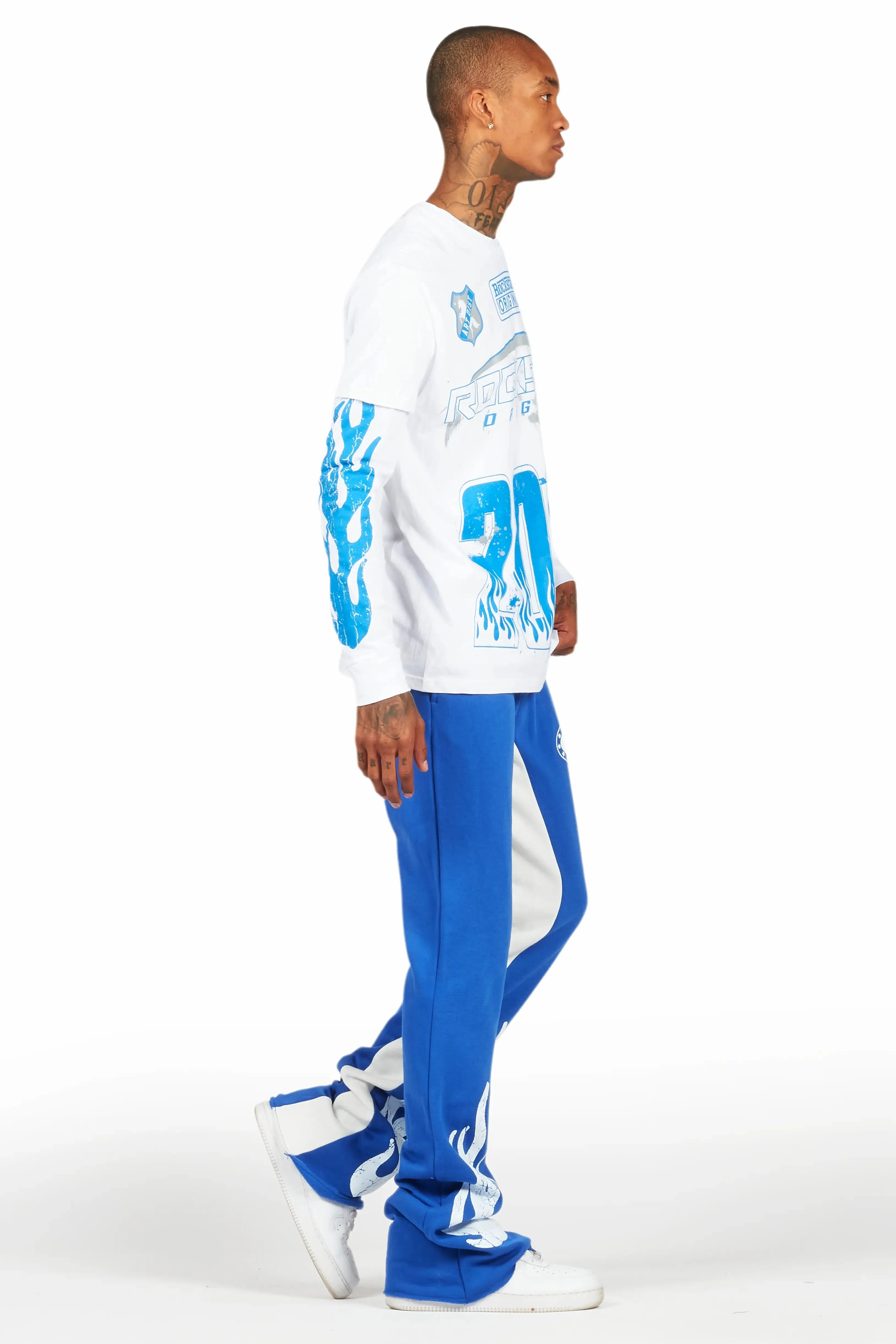 Amos White/Royal Double Layer T-Shirt/Stacked Baggy Pant Set sold by Rockstar Original product image thumbnail 3