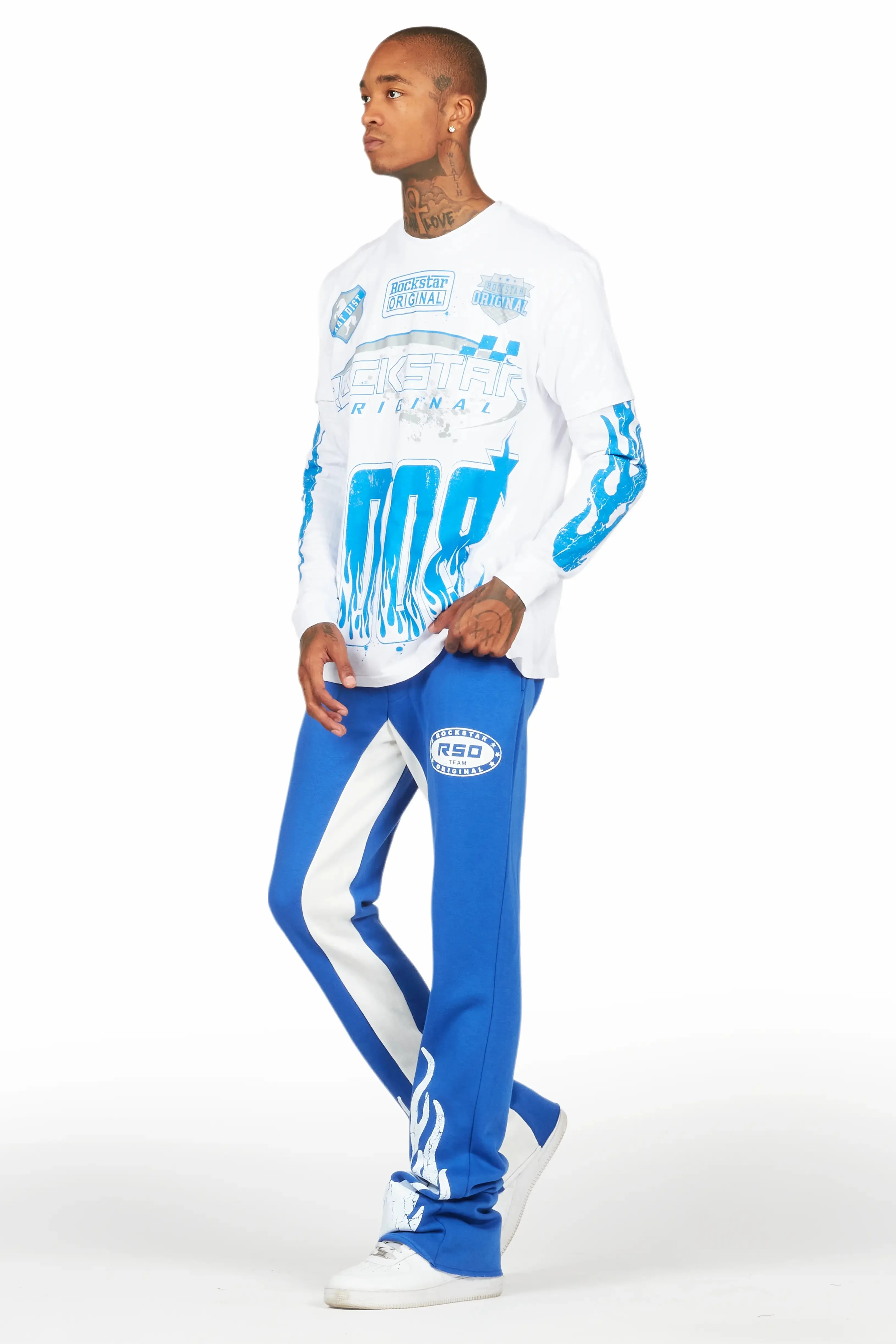 Amos White/Royal Double Layer T-Shirt/Stacked Baggy Pant Set sold by Rockstar Original product image thumbnail 5