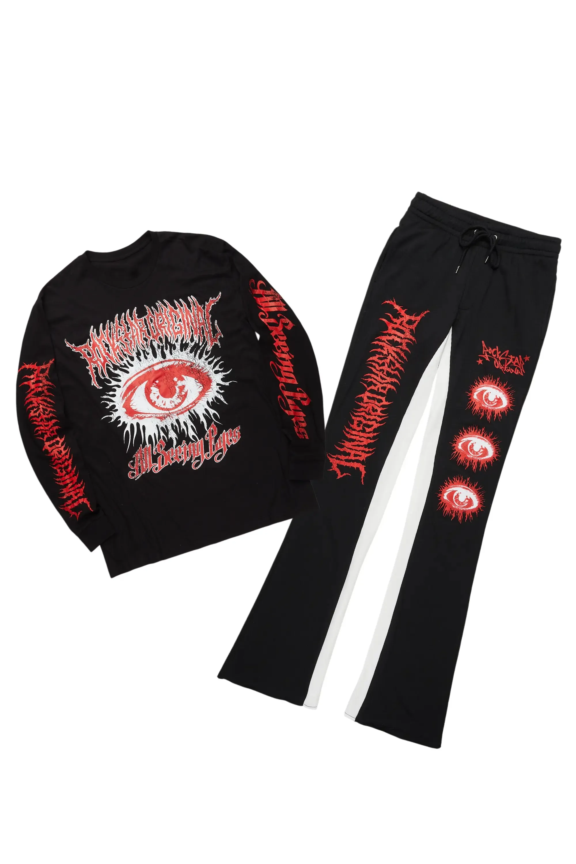 All Seeing Eyes Black/Red Long Sleeve T-Shirt/Baggy Pant Set sold by Rockstar Original