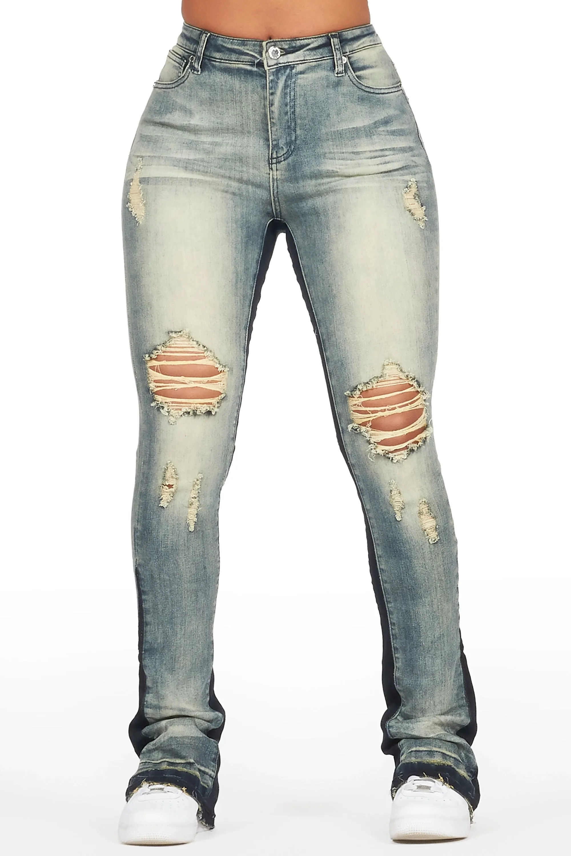 Jazminn Tinted Dark Wash Stacked Flare Jean sold by Rockstar Original