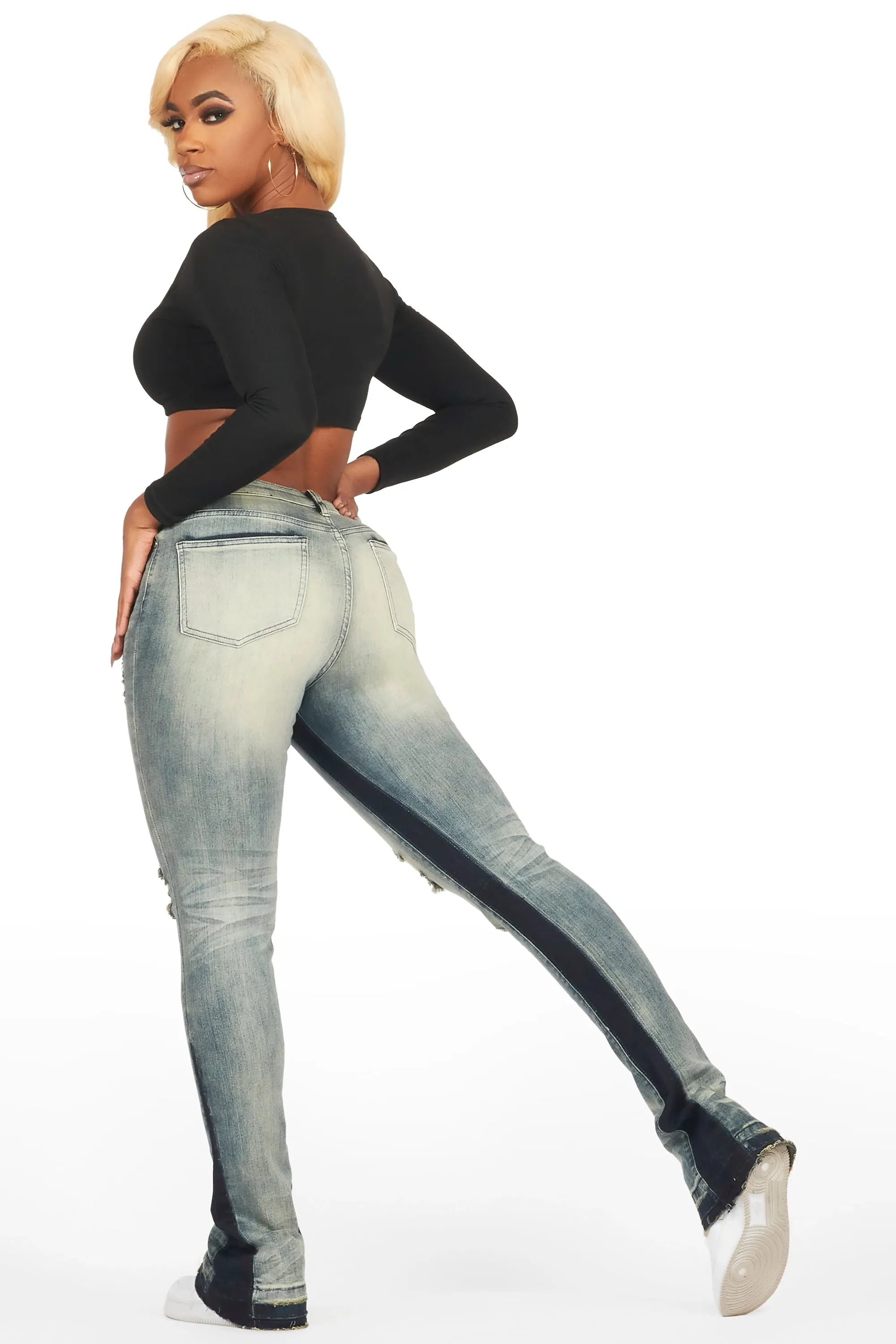Jazminn Tinted Dark Wash Stacked Flare Jean sold by Rockstar Original product image thumbnail 5