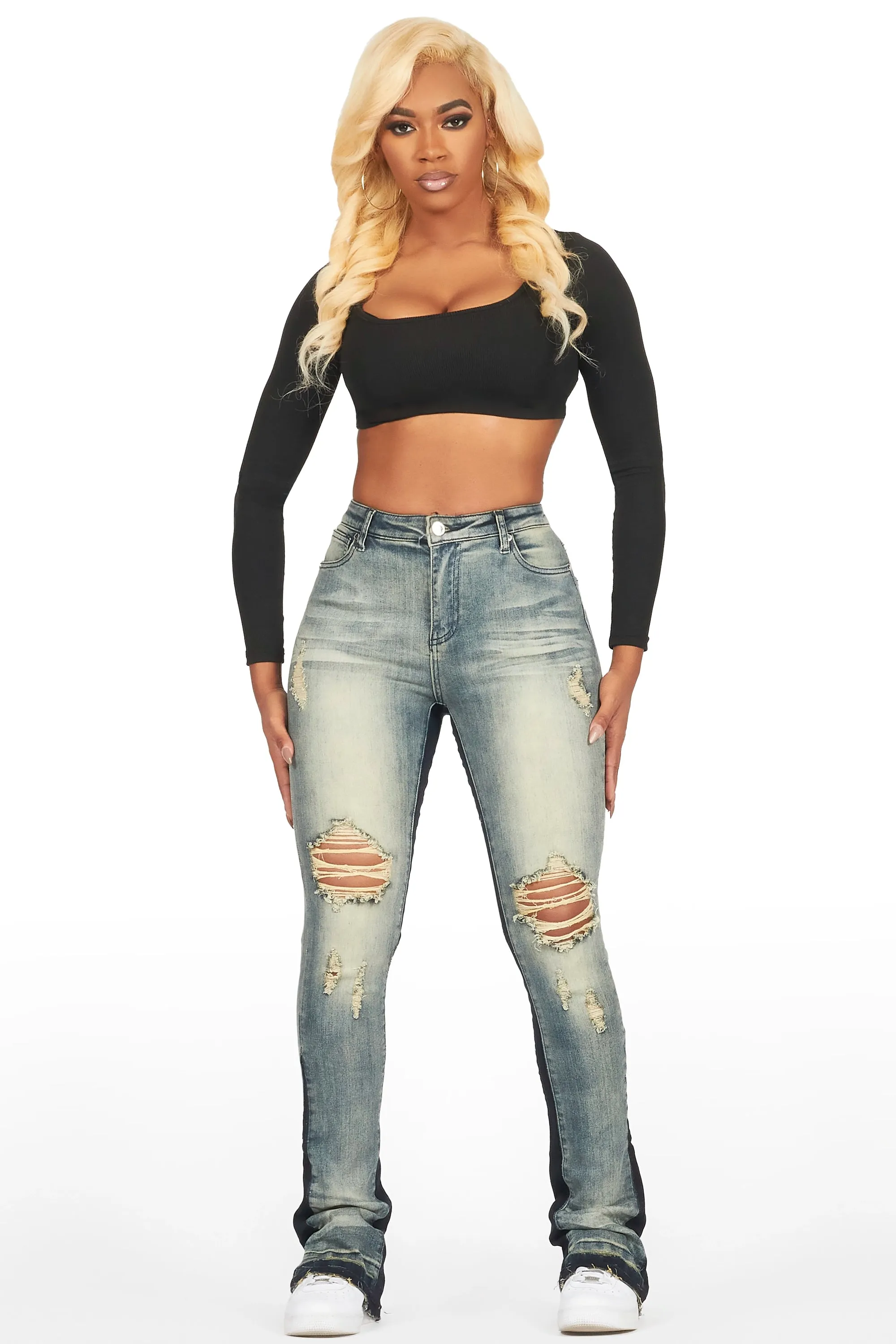 Jazminn Tinted Dark Wash Stacked Flare Jean sold by Rockstar Original product image thumbnail 2