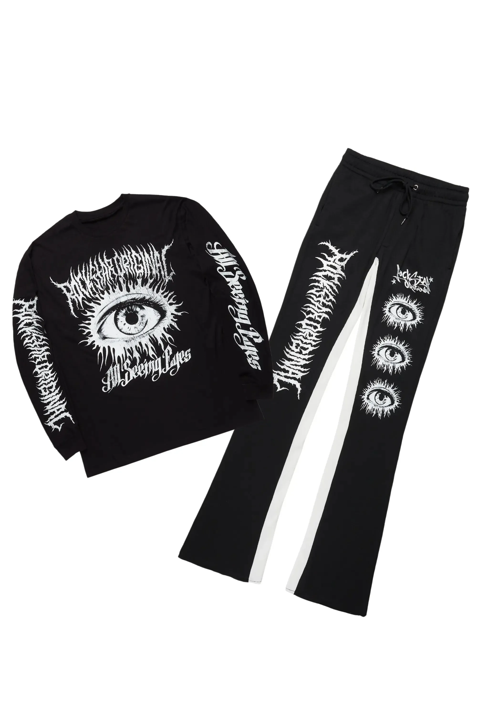 All Seeing Eyes Black/White Long Sleeve T-Shirt/Baggy Pant Set sold by Rockstar Original