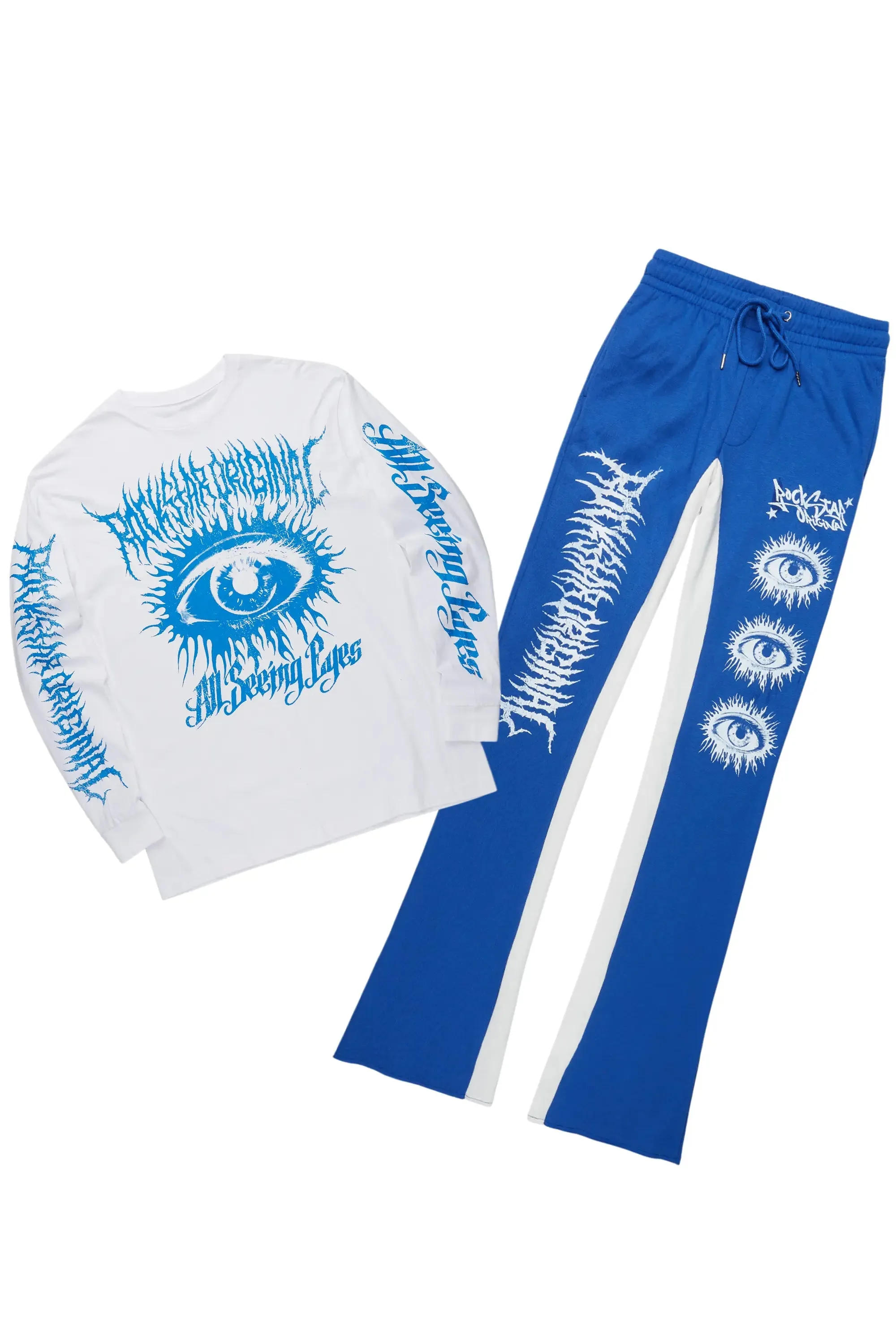 All Seeing Eyes White/Royal Long Sleeve T-Shirt/Baggy Pant Set sold by Rockstar Original