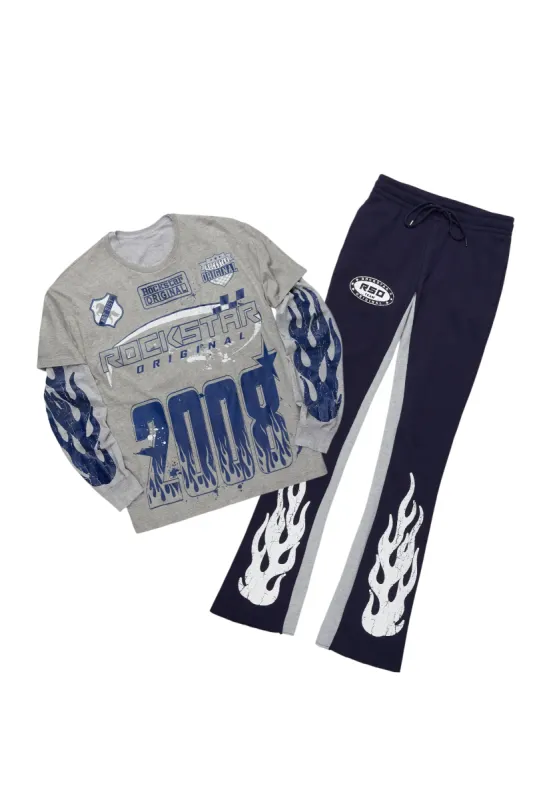 Amos Heather Grey Double Layer T-Shirt/Stacked Baggy Pant Set sold by Rockstar Original