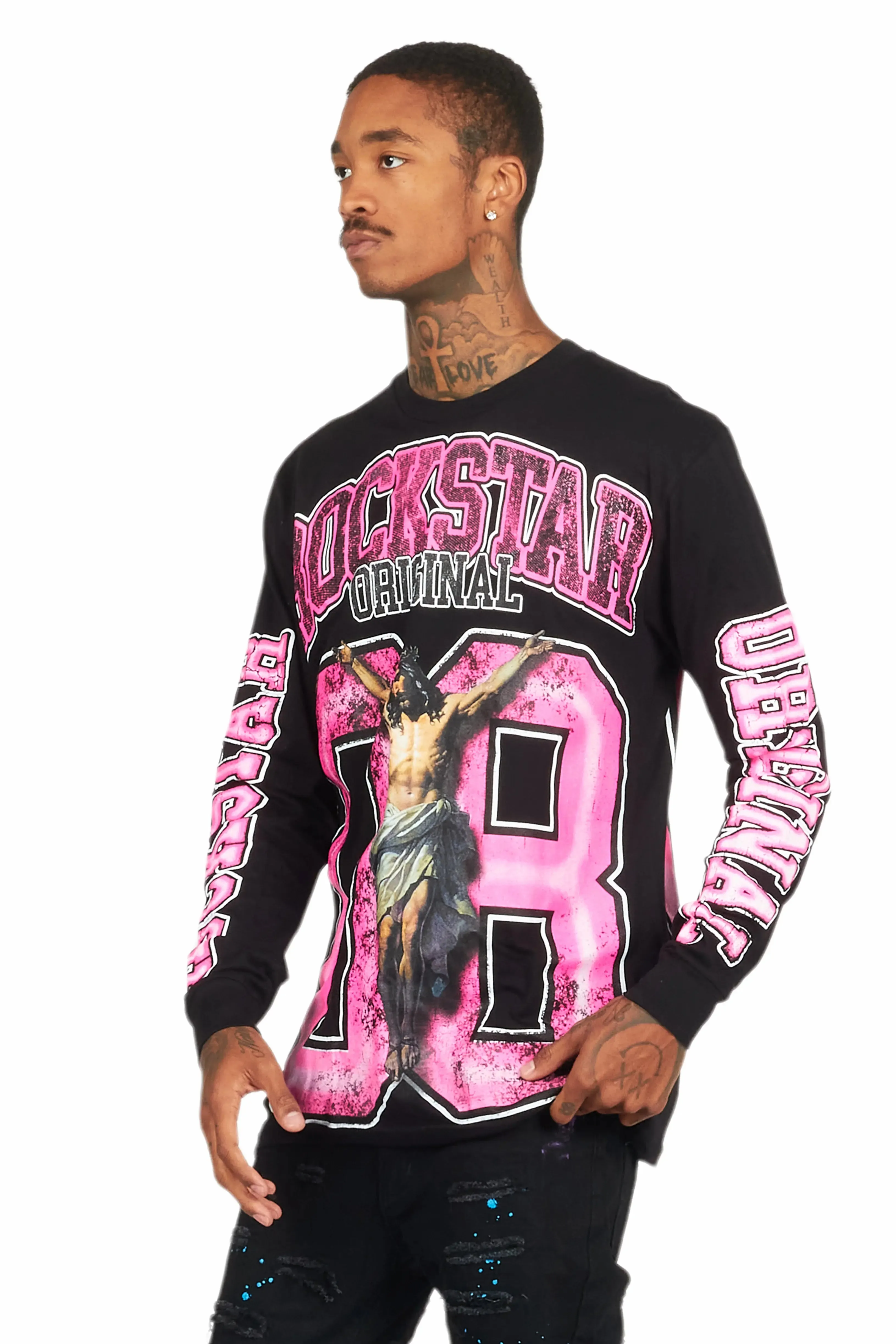Fields Black/Pink Double Layer Long Sleeve Graphic T-Shirt sold by Rockstar Original product image thumbnail 4