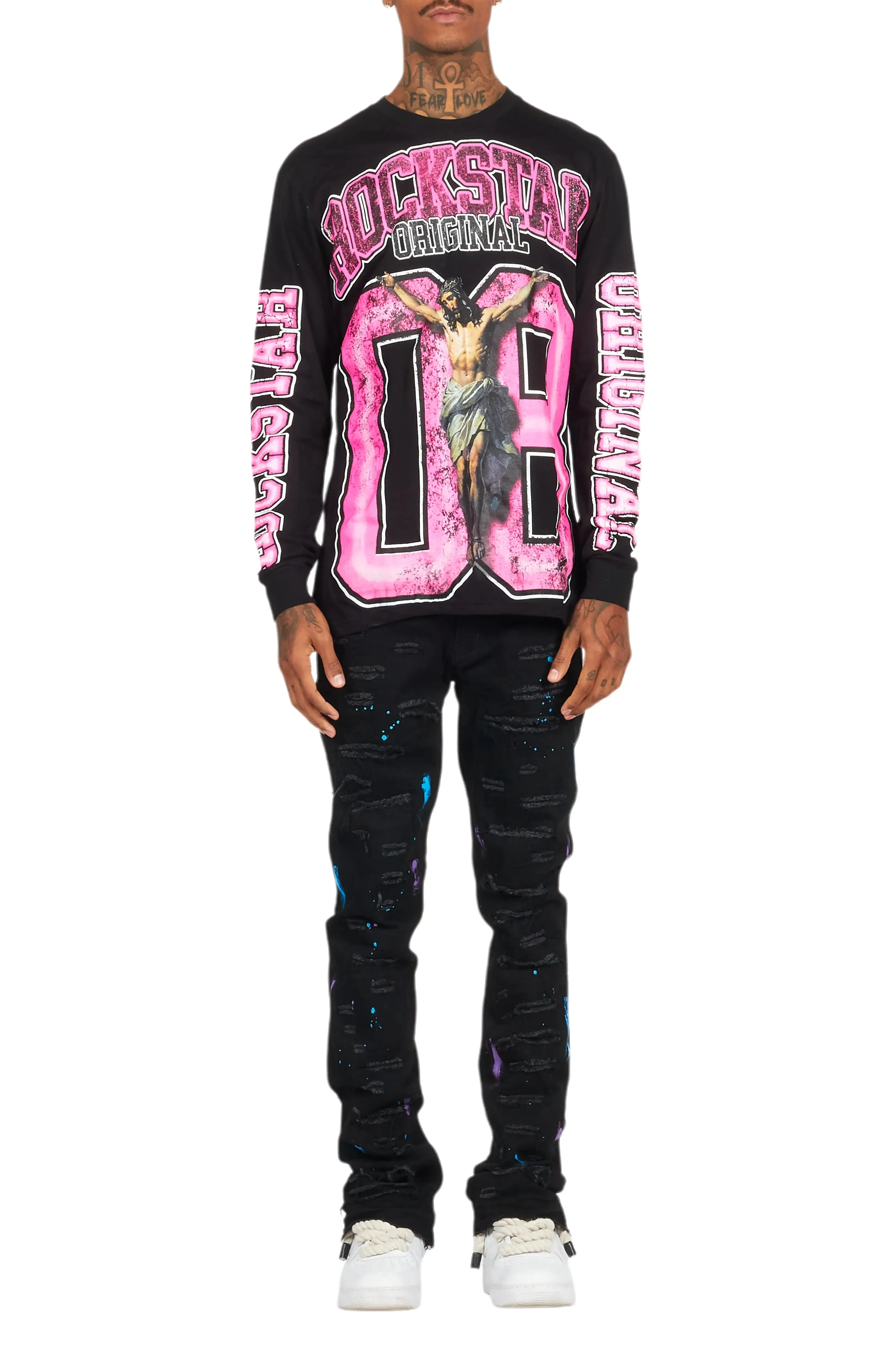 Fields Black/Pink Double Layer Long Sleeve Graphic T-Shirt sold by Rockstar Original product image thumbnail 5