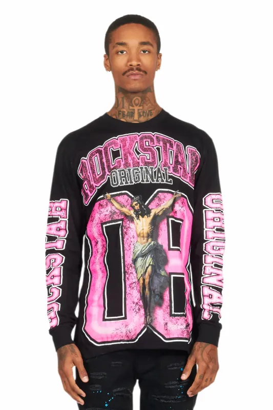 Fields Black/Pink Double Layer Long Sleeve Graphic T-Shirt sold by Rockstar Original