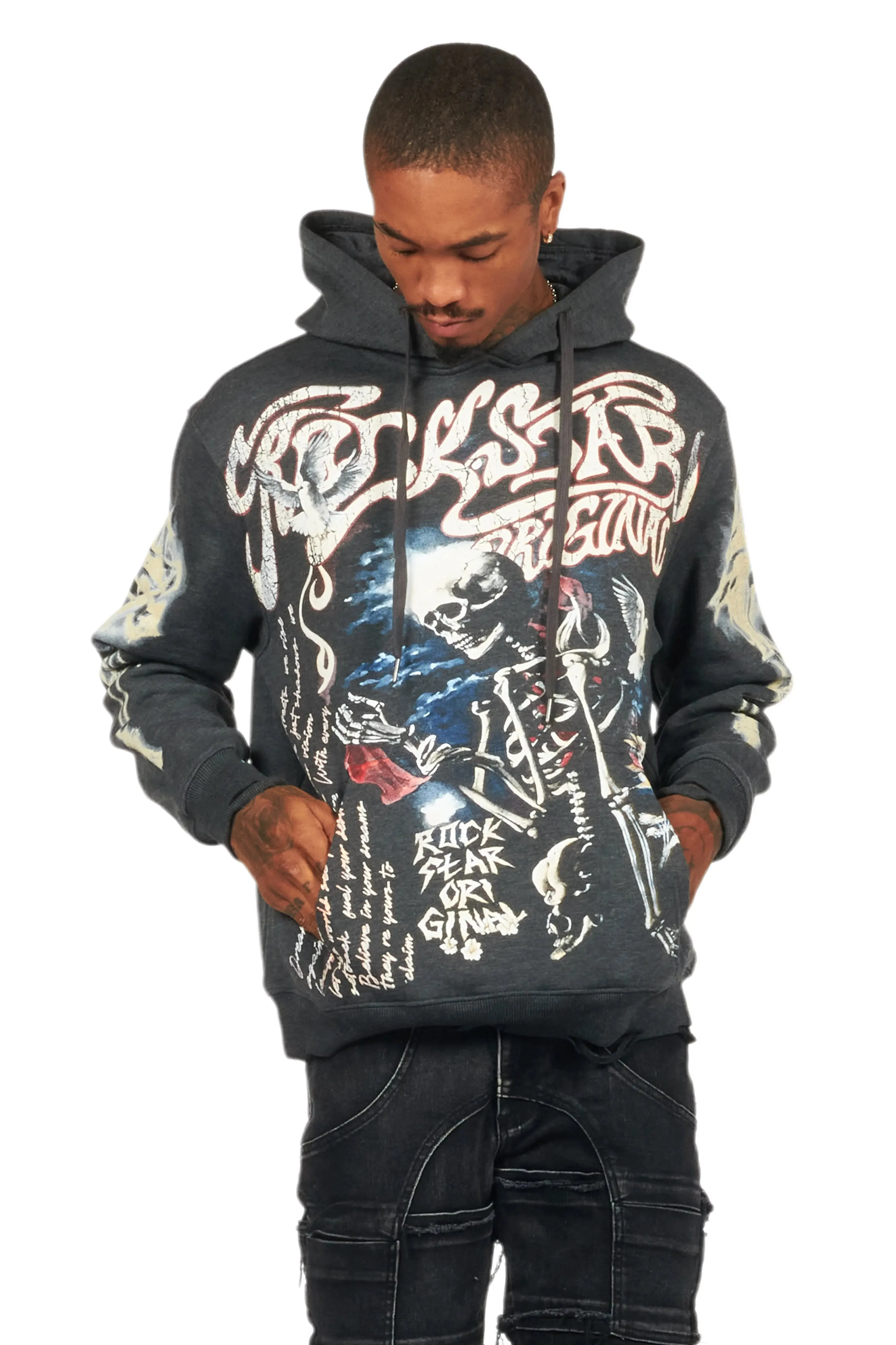 Danby Charcoal Graphic Distressed Hoodie sold by Rockstar Original product image thumbnail 3