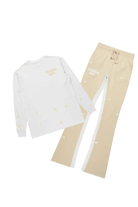 Raffer White/Beige Long Sleeve T-Shirt/Baggy Pant Set sold by Rockstar Original