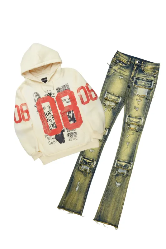 Grill Sand Hoodie/Super Stacked Flare Jean Bundle sold by Rockstar Original