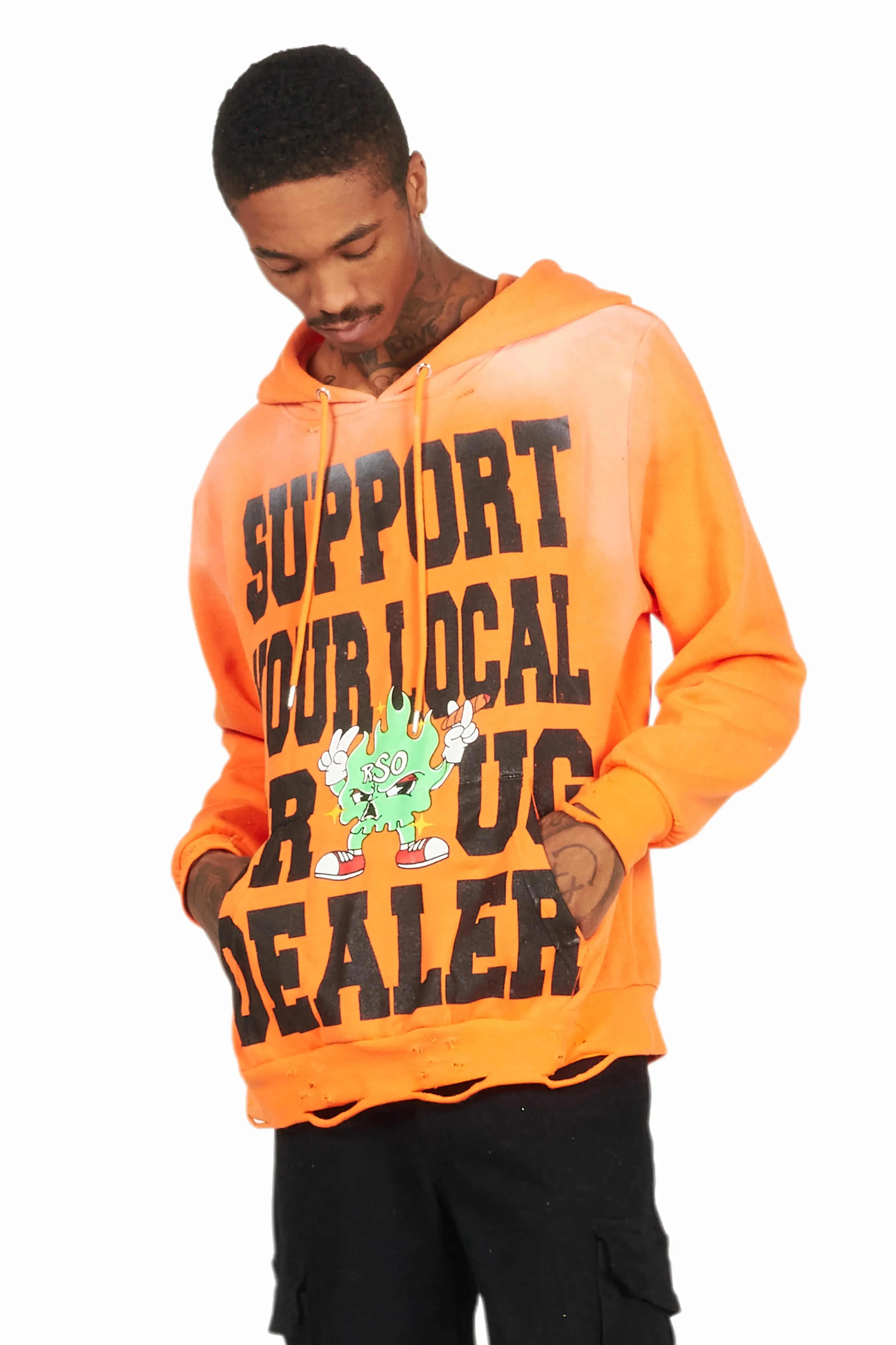 Tarl Orange Distressed Graphic Hoodie sold by Rockstar Original product image thumbnail 3