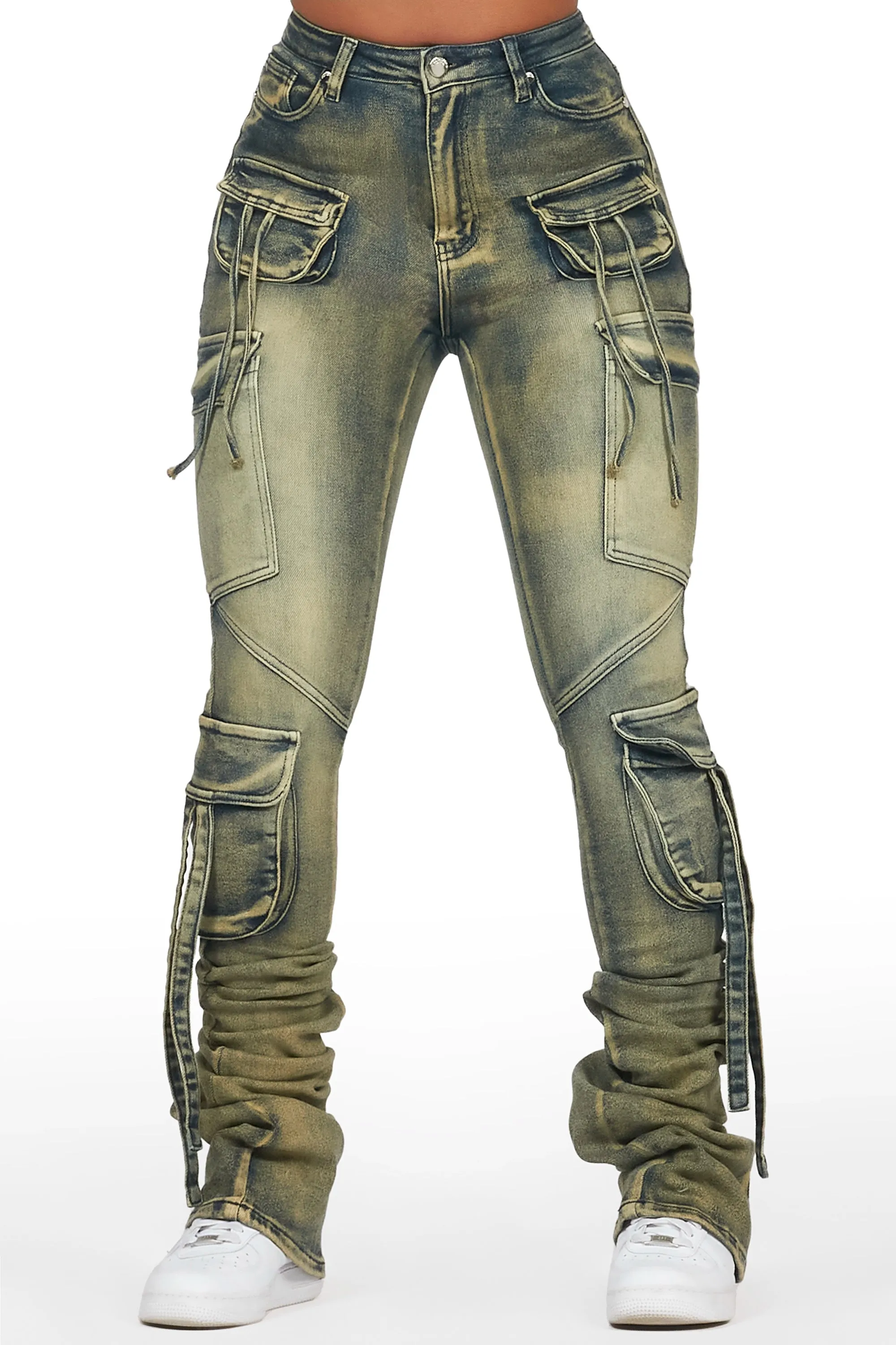 Rakesha Tinted Dark Wash Cargo Super Stacked Jean sold by Rockstar Original