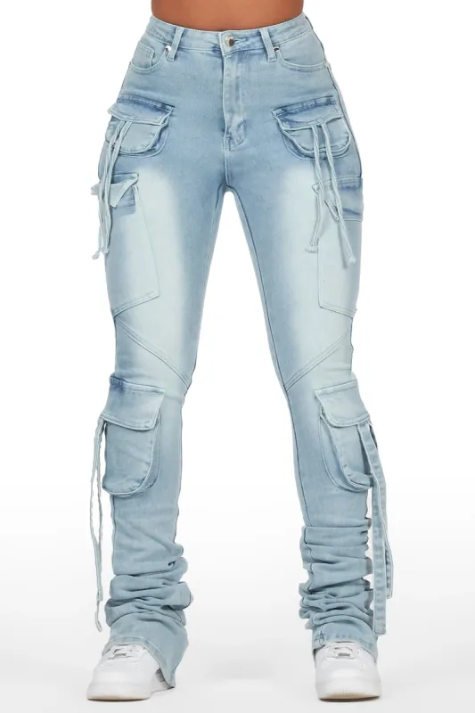 Rakesha Light Wash Cargo Super Stacked Jean sold by Rockstar Original