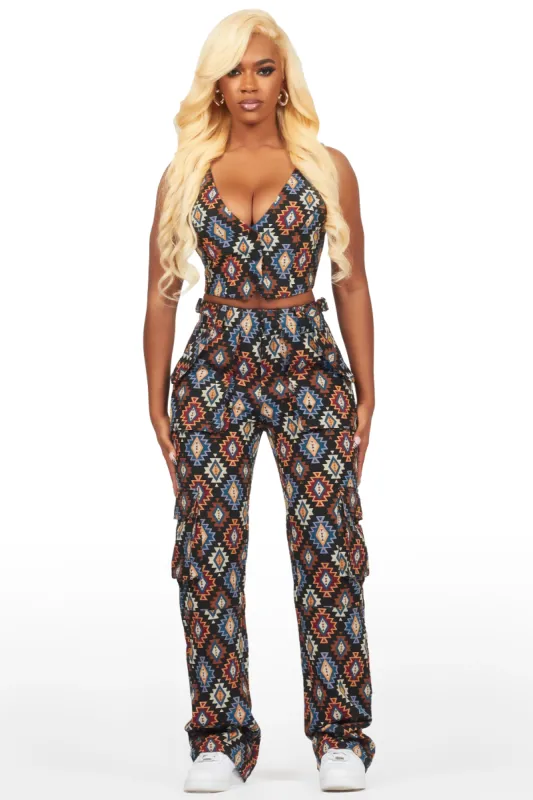 Andraila Black Tapestry Stacked Pant sold by Rockstar Original
