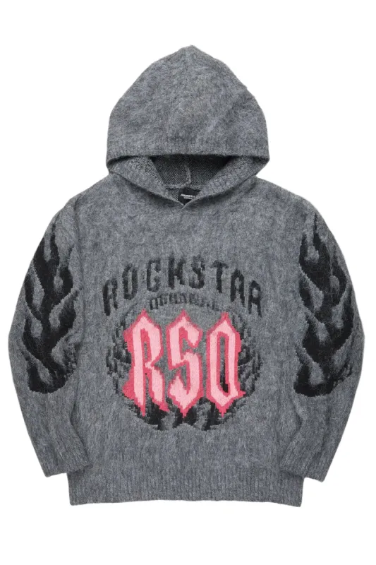 Boaz Heather Grey Graphic Mohair Hoodie sold by Rockstar Original