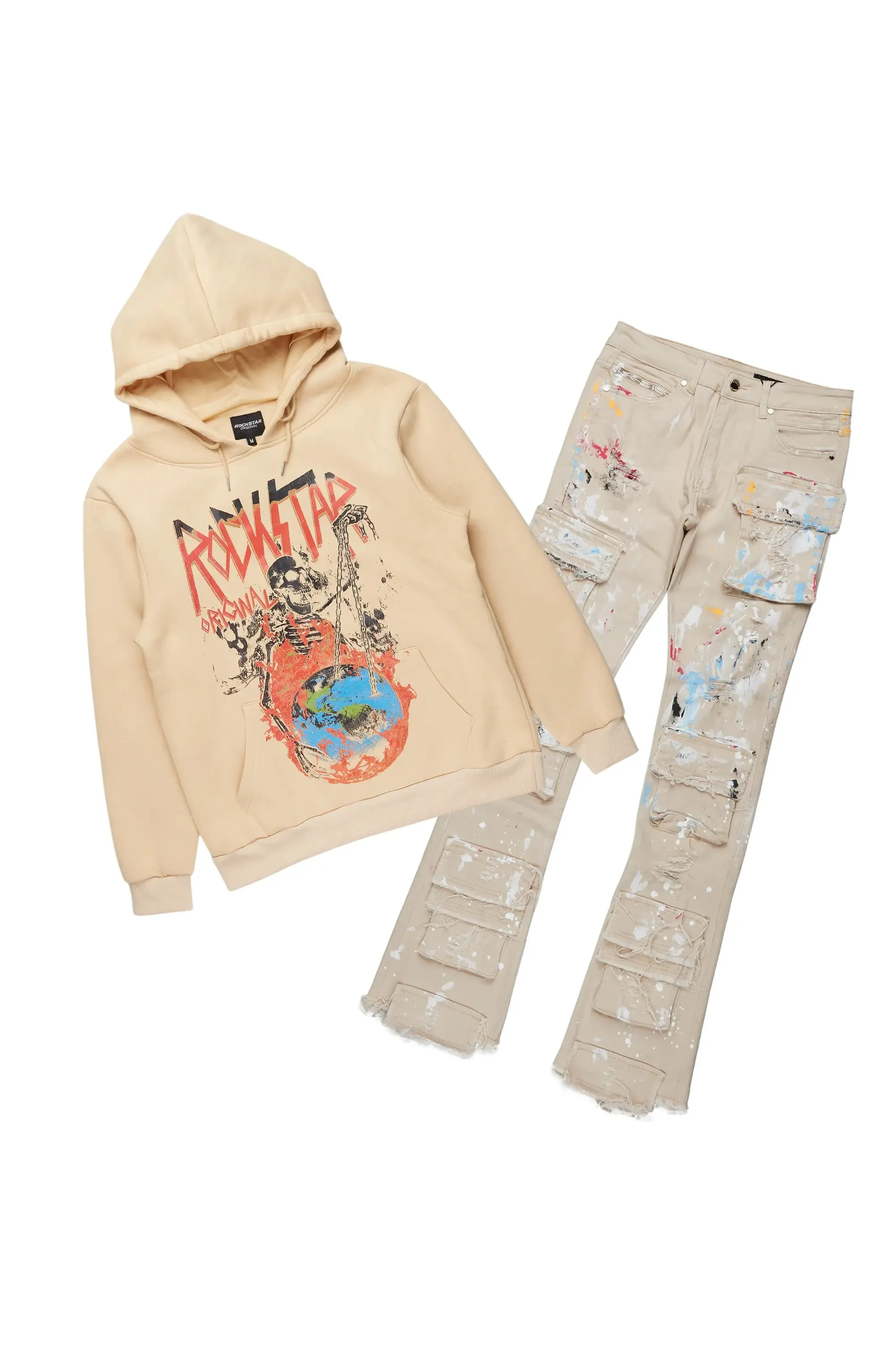 Barrett Sand Hoodie/Stacked Flare Jean Bundle sold by Rockstar Original