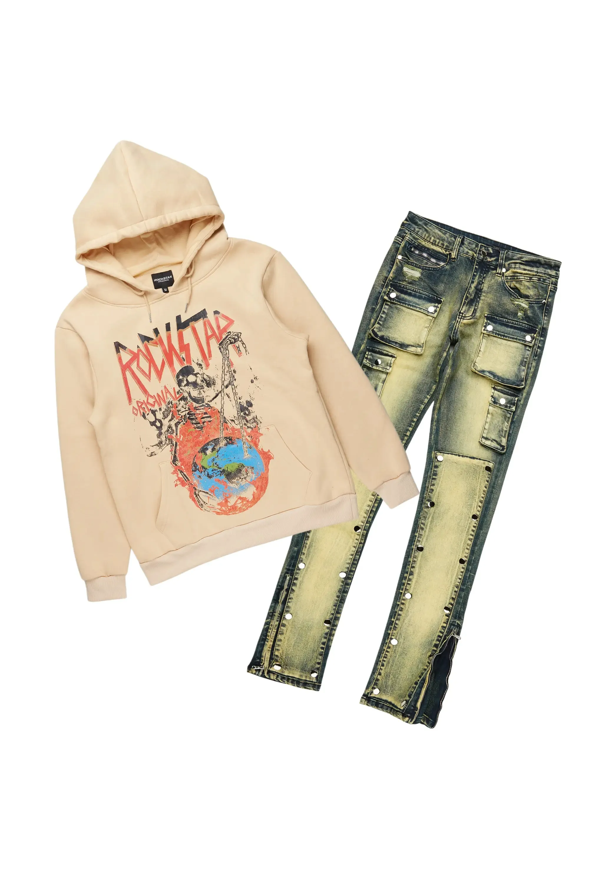 Barrett Sand/Tint Hoodie/Stacked Flare Jean Bundle sold by Rockstar Original