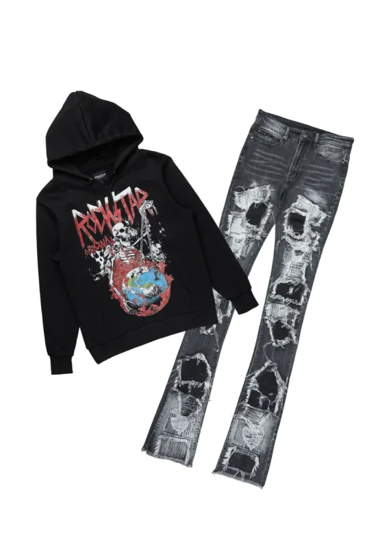 Barrett Black Hoodie/Super Stacked Flare Jean Bundle sold by Rockstar Original