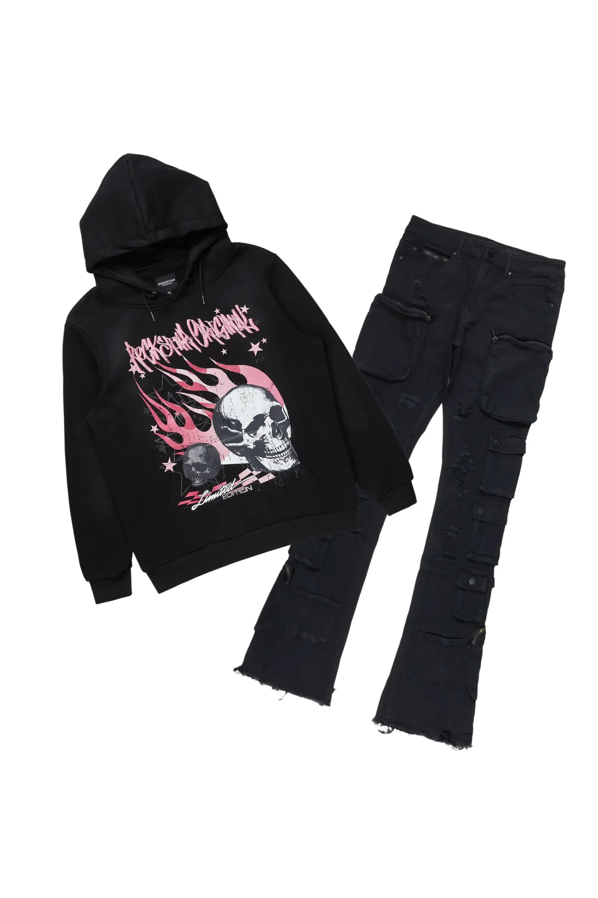 Anneso Black Hoodie/Stacked Cargo Jean Bundle sold by Rockstar Original