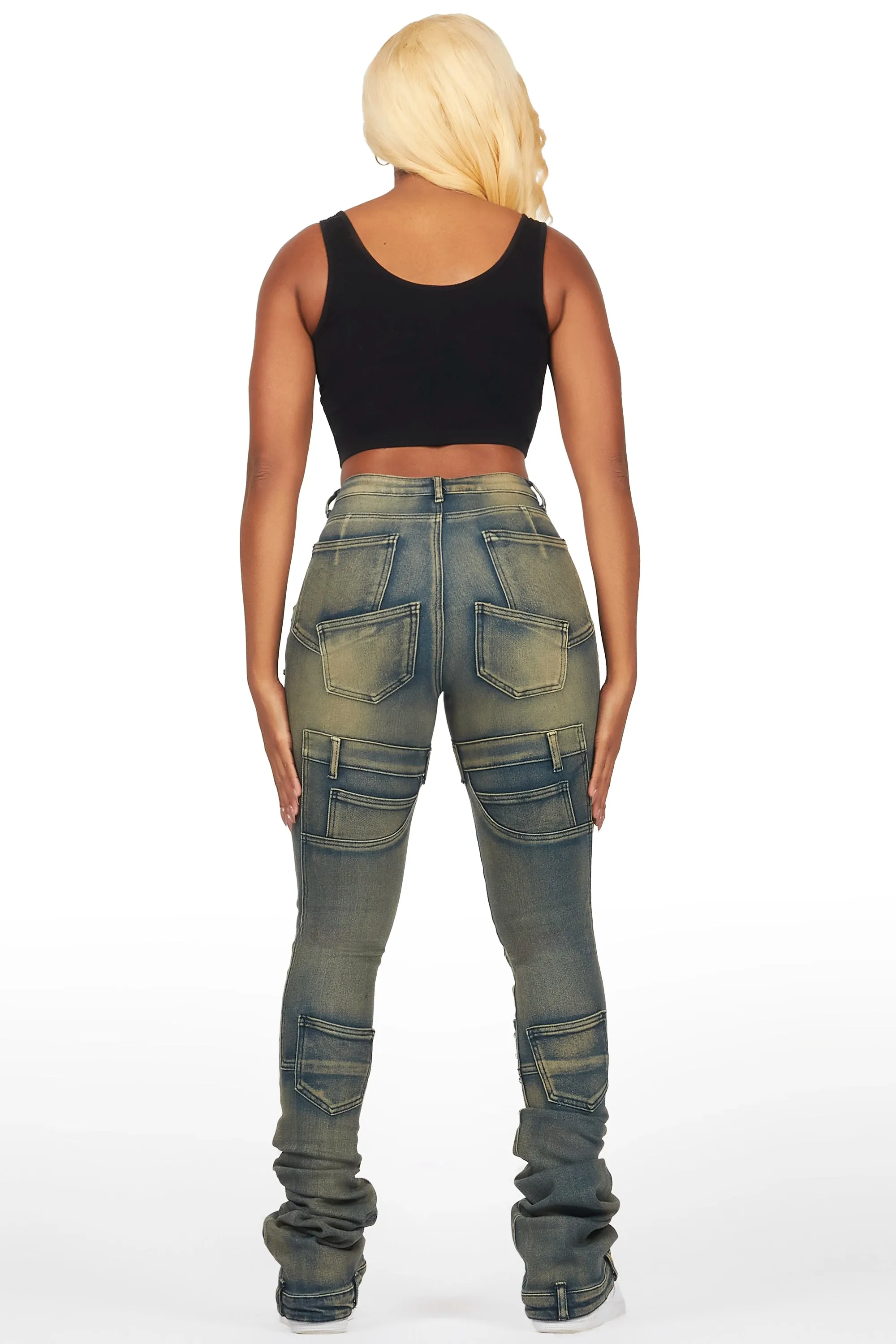 Vicky Tinted Dark Wash Rhinestone Super Stacked Jean sold by Rockstar Original product image thumbnail 5
