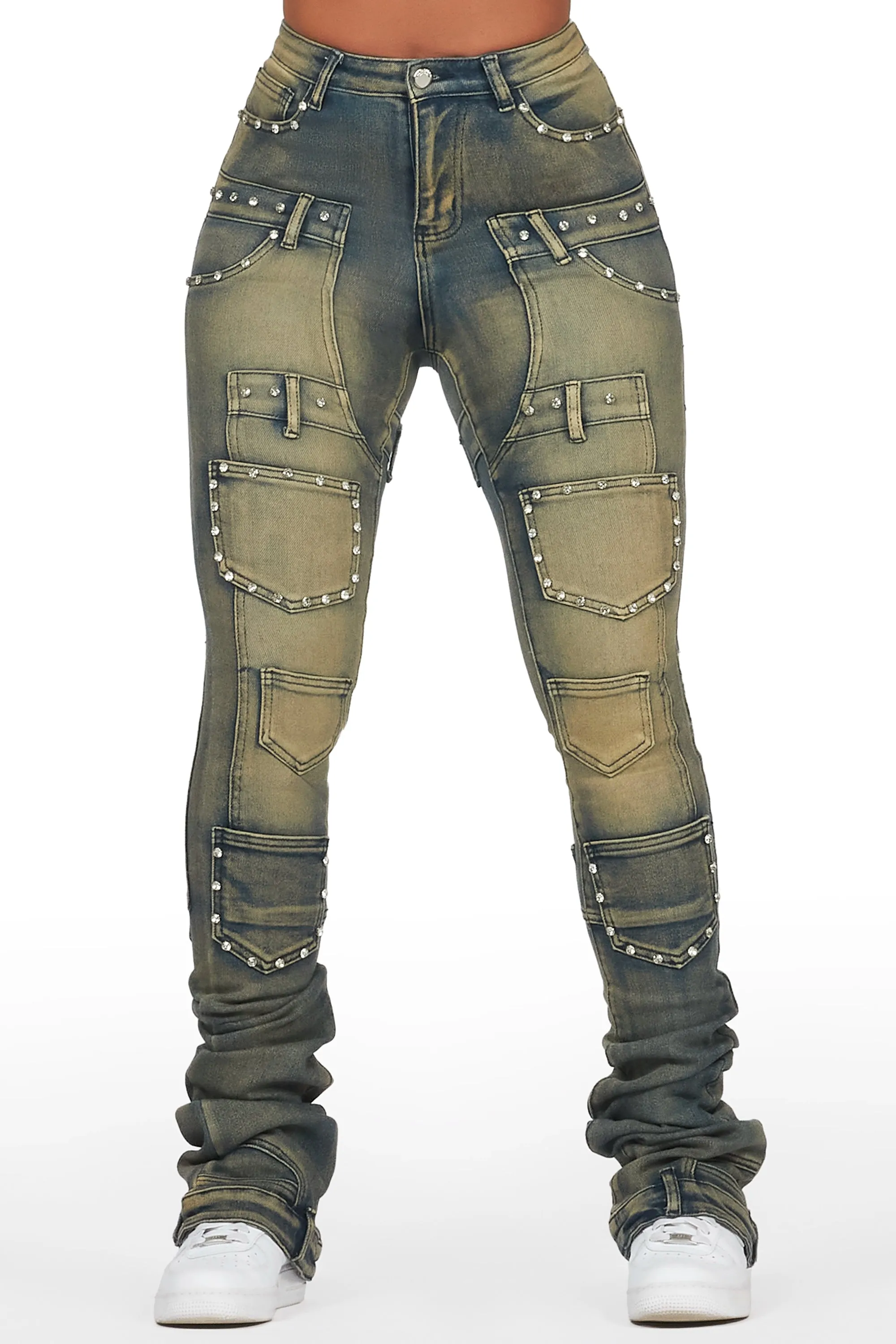 Vicky Tinted Dark Wash Rhinestone Super Stacked Jean sold by Rockstar Original