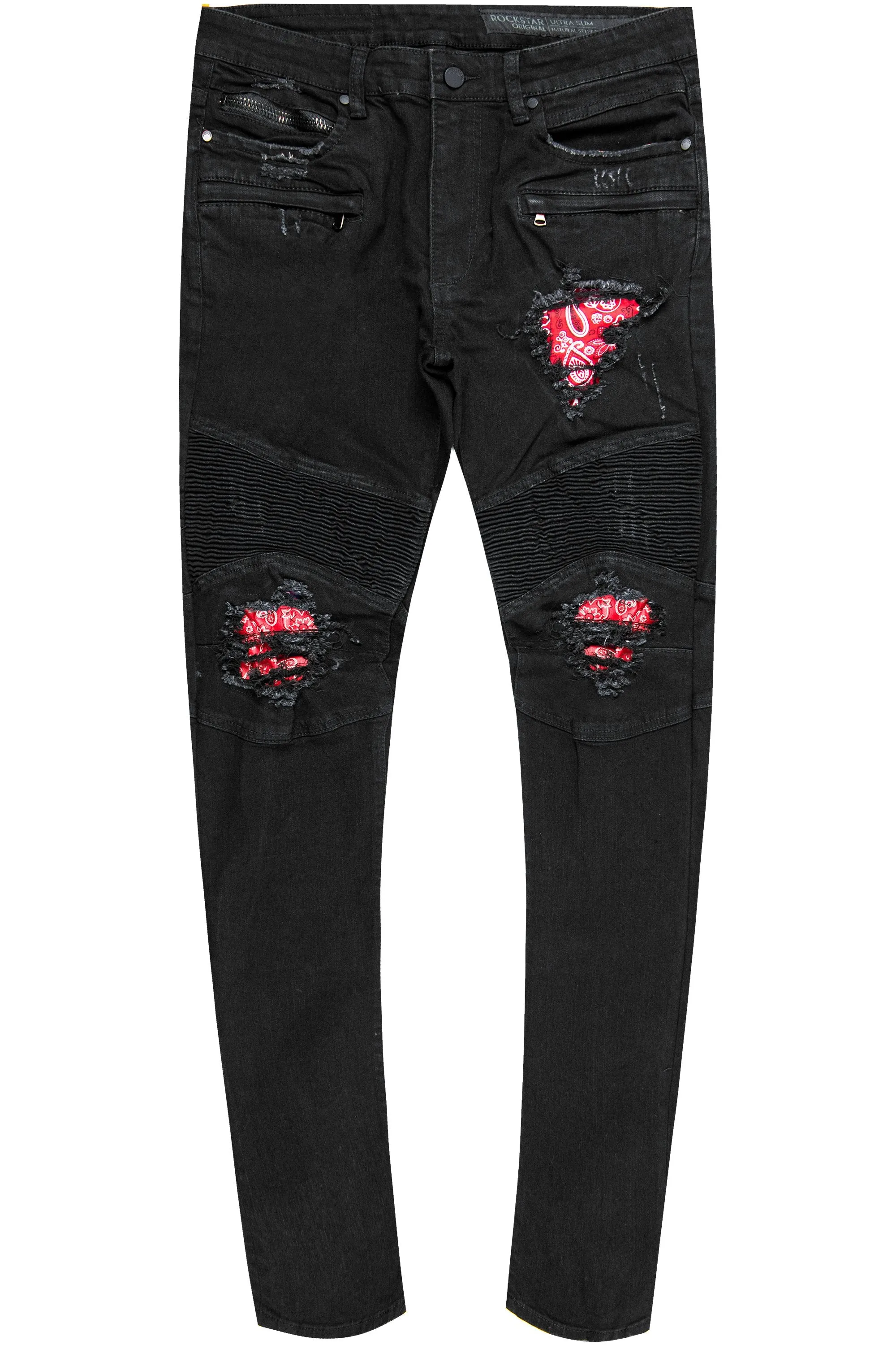 Bruce Biker Patch Jean- Blk/Red sold by Rockstar Original