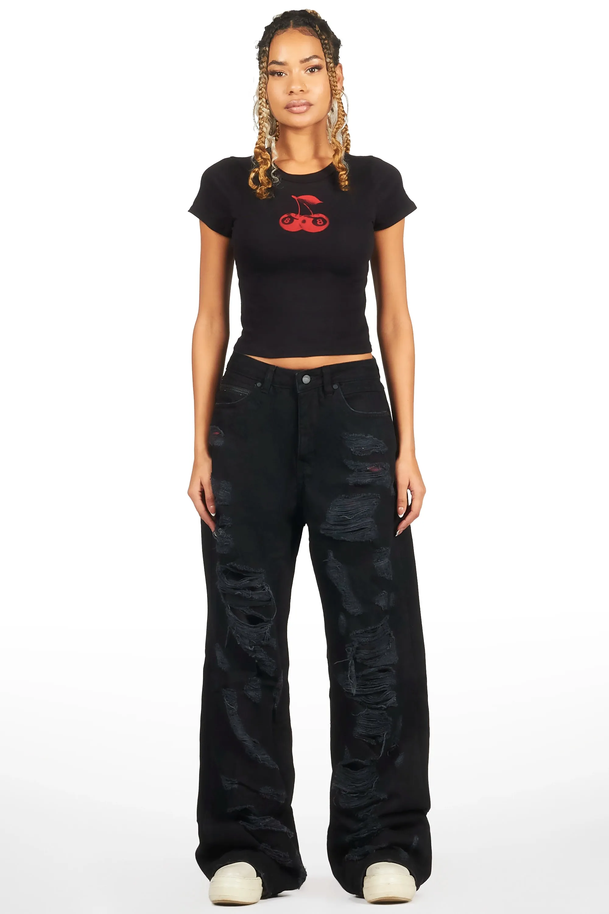 Cherrie Black Crop T-Shirt sold by Rockstar Original product image thumbnail 5