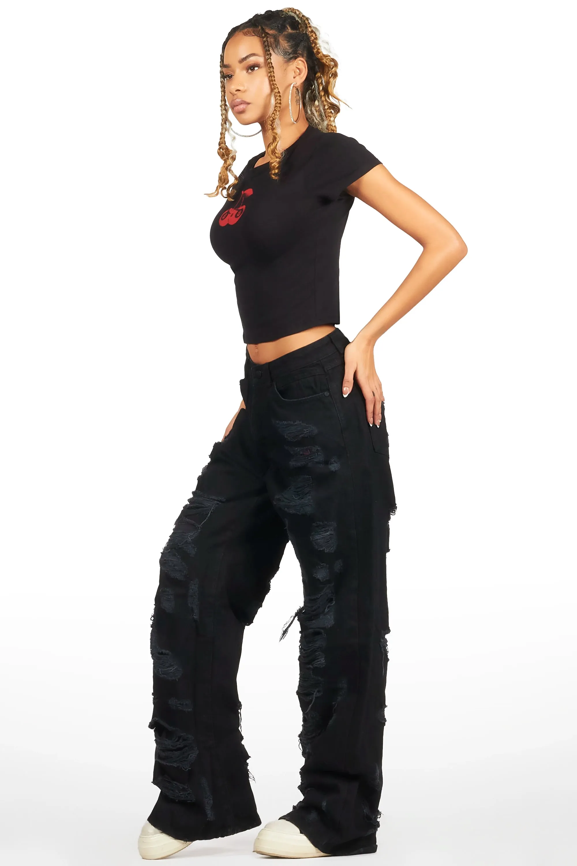 Cherrie Black Crop T-Shirt sold by Rockstar Original product image thumbnail 2