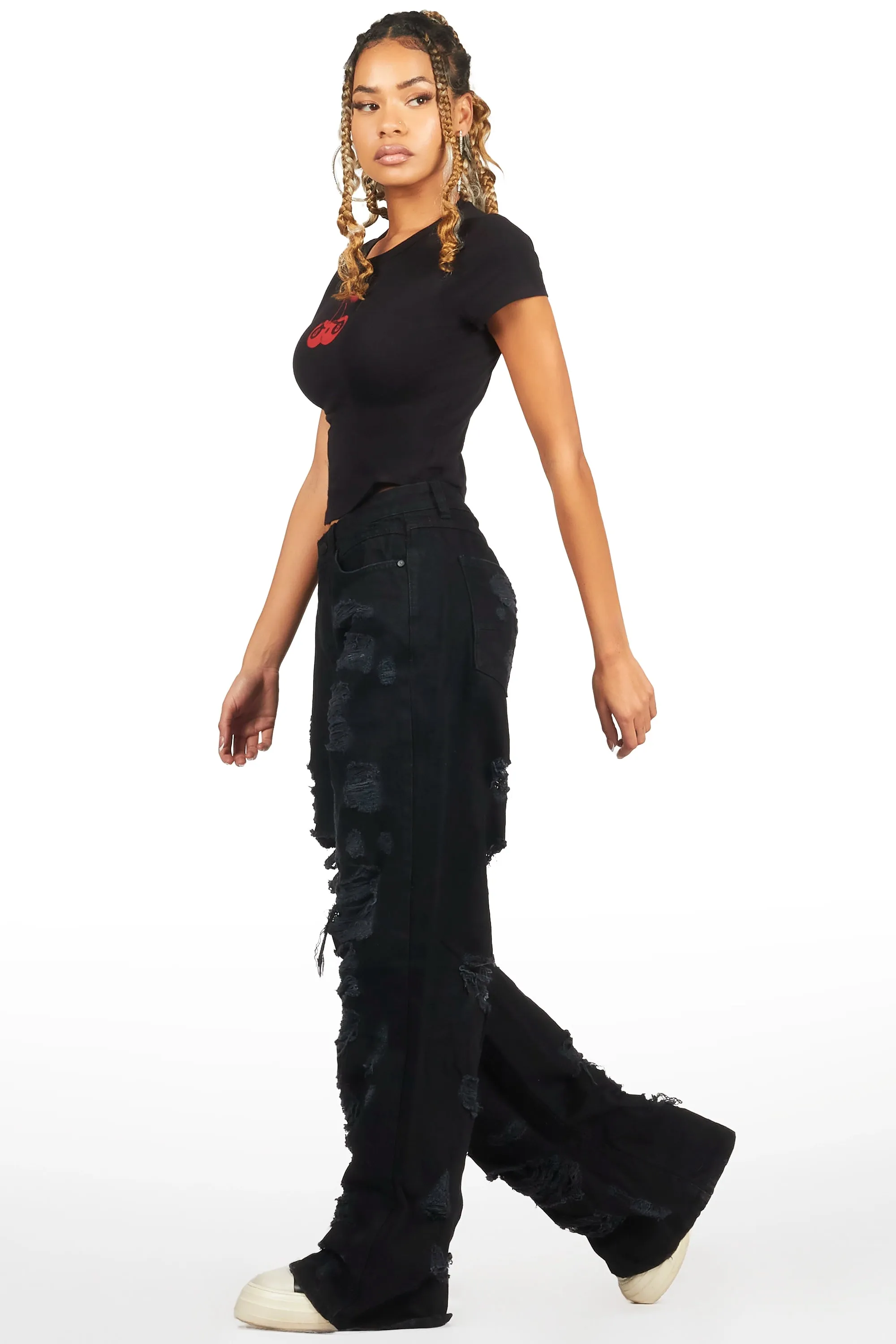 Cherrie Black Crop T-Shirt sold by Rockstar Original product image thumbnail 3