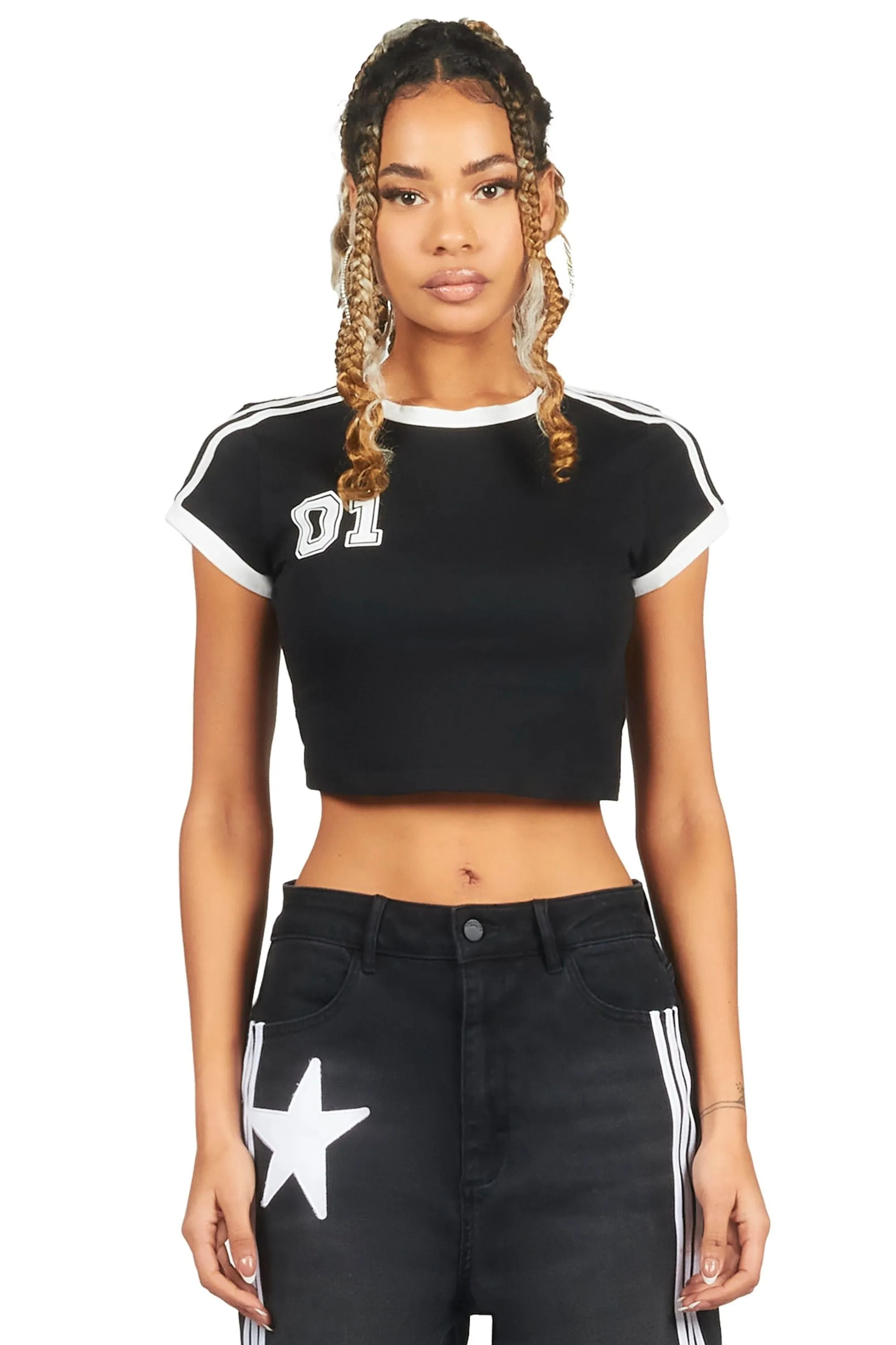 Jeanine Black Crop T-Shirt sold by Rockstar Original product image thumbnail 5