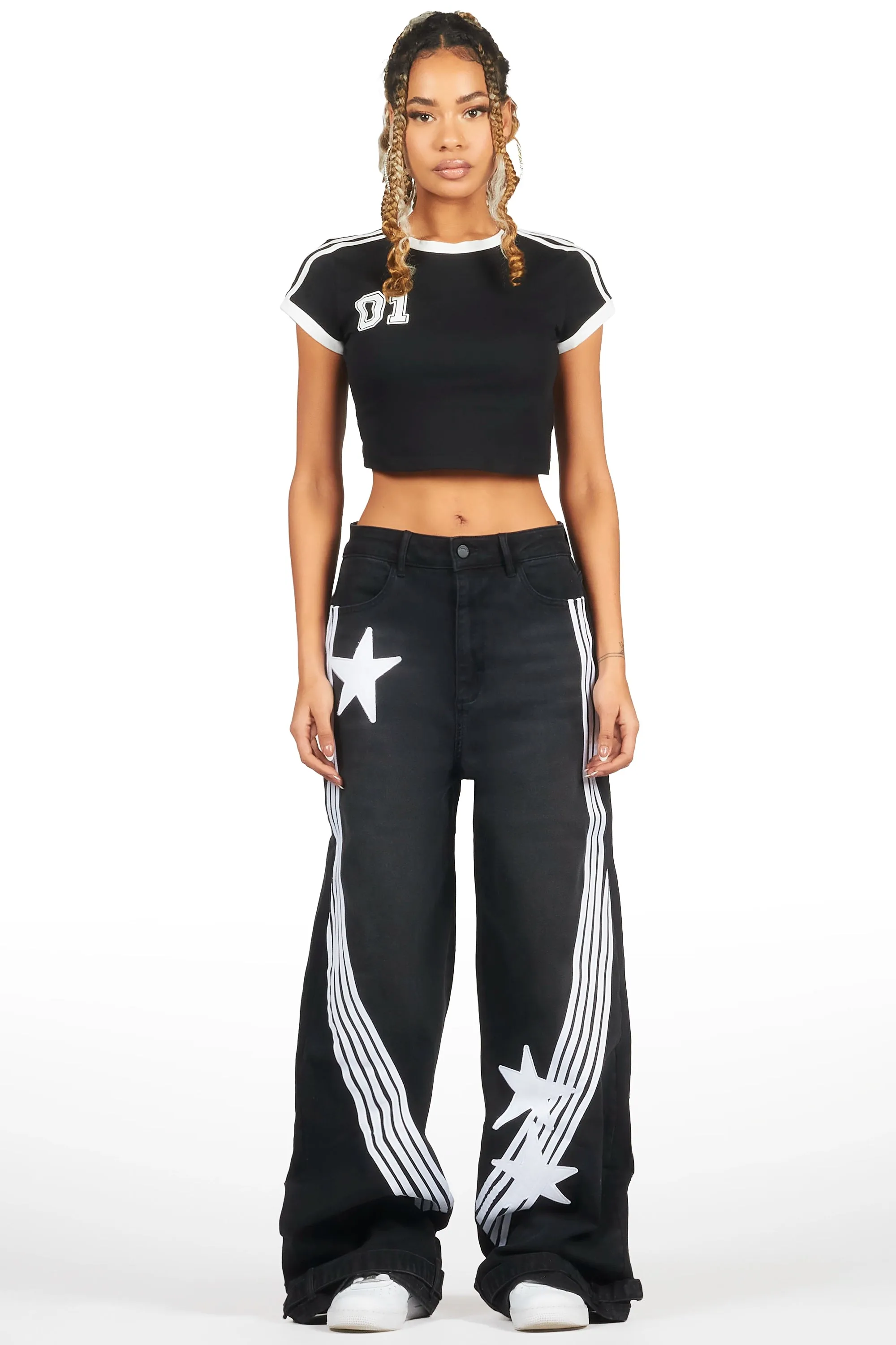 Jeanine Black Crop T-Shirt sold by Rockstar Original product image thumbnail 2
