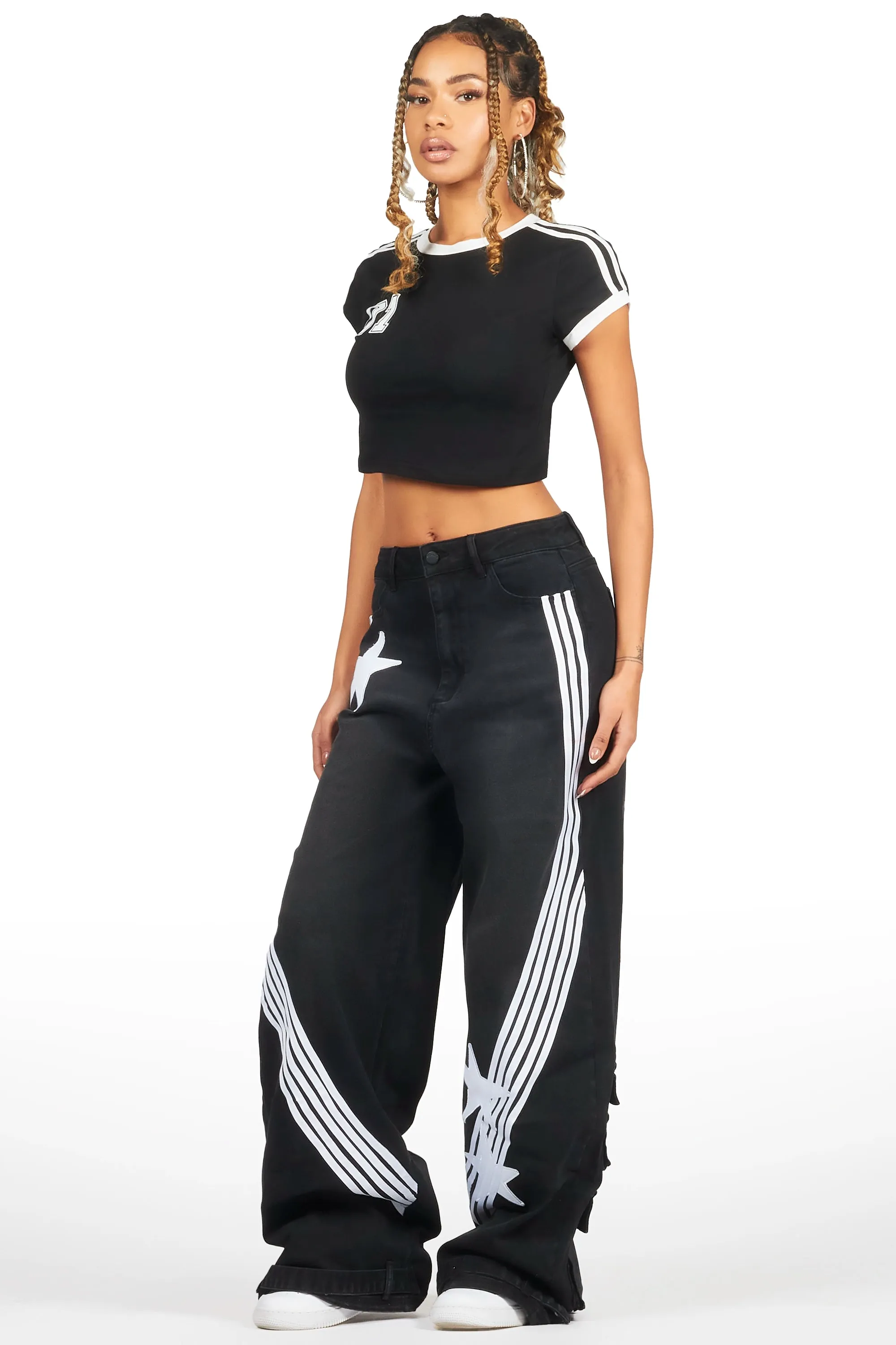 Jeanine Black Crop T-Shirt sold by Rockstar Original product image thumbnail 3