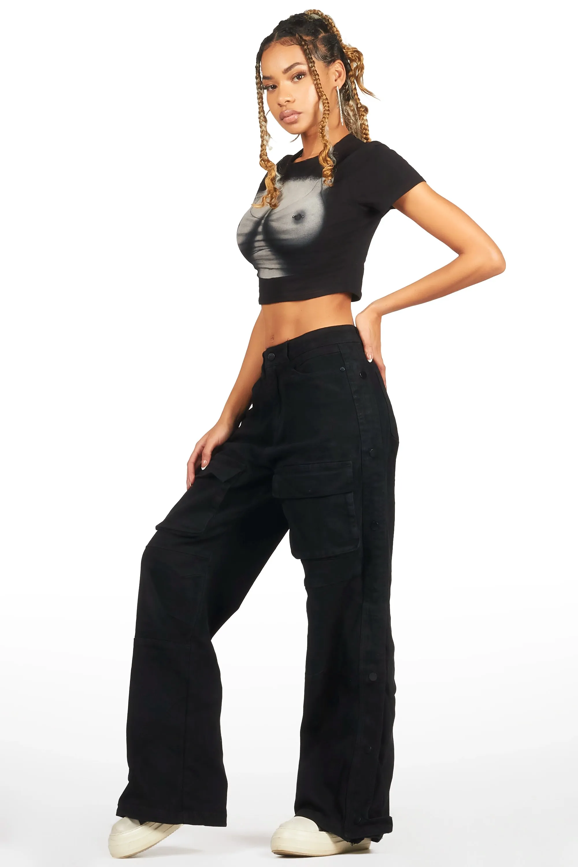 Shawntia Black Crop T-Shirt sold by Rockstar Original product image thumbnail 3