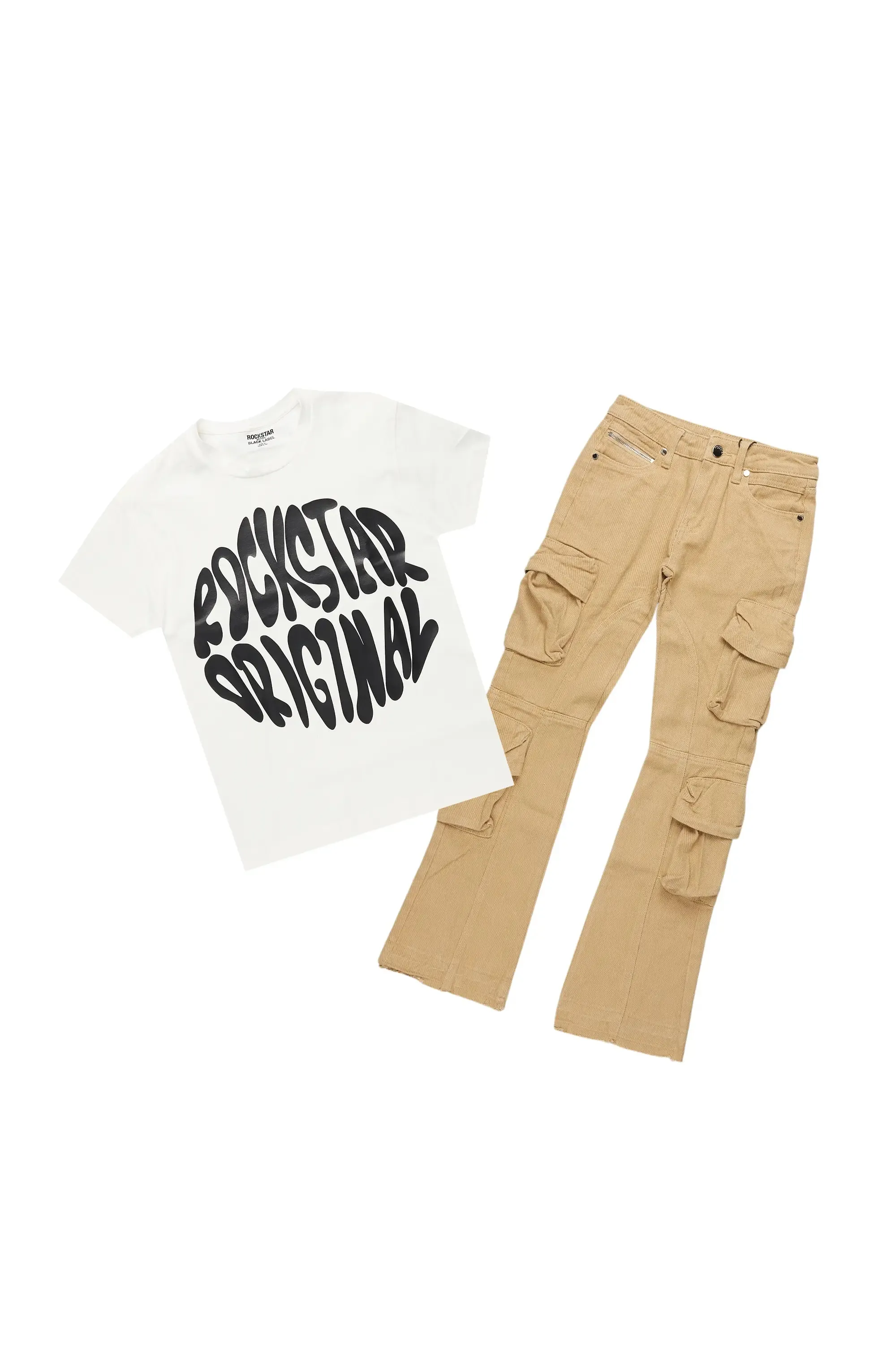 Boys Thierry White T-Shirt/Stacked Flare Jean Set sold by Rockstar Original