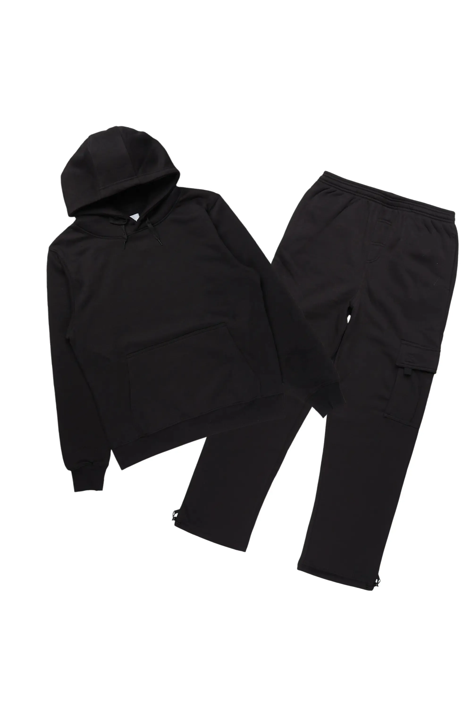 Basic Black Hoodie/Cargo Sweat Pant Set sold by Rockstar Original