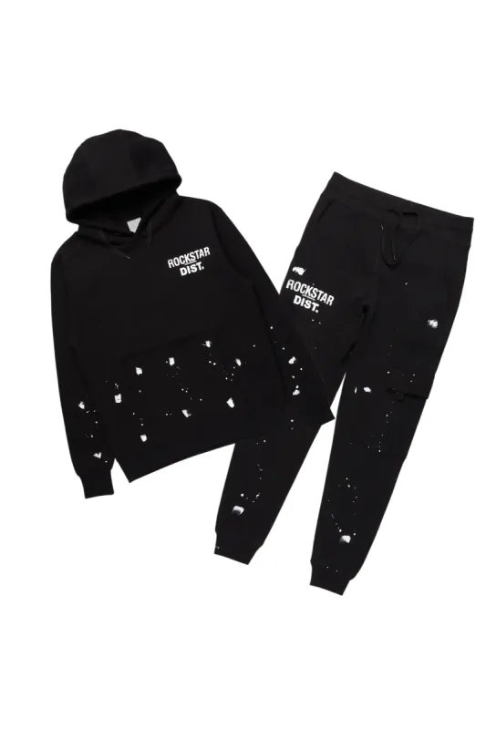 Raffer Black Hoodie/Jogger Cargo Sweat Pant Set sold by Rockstar Original