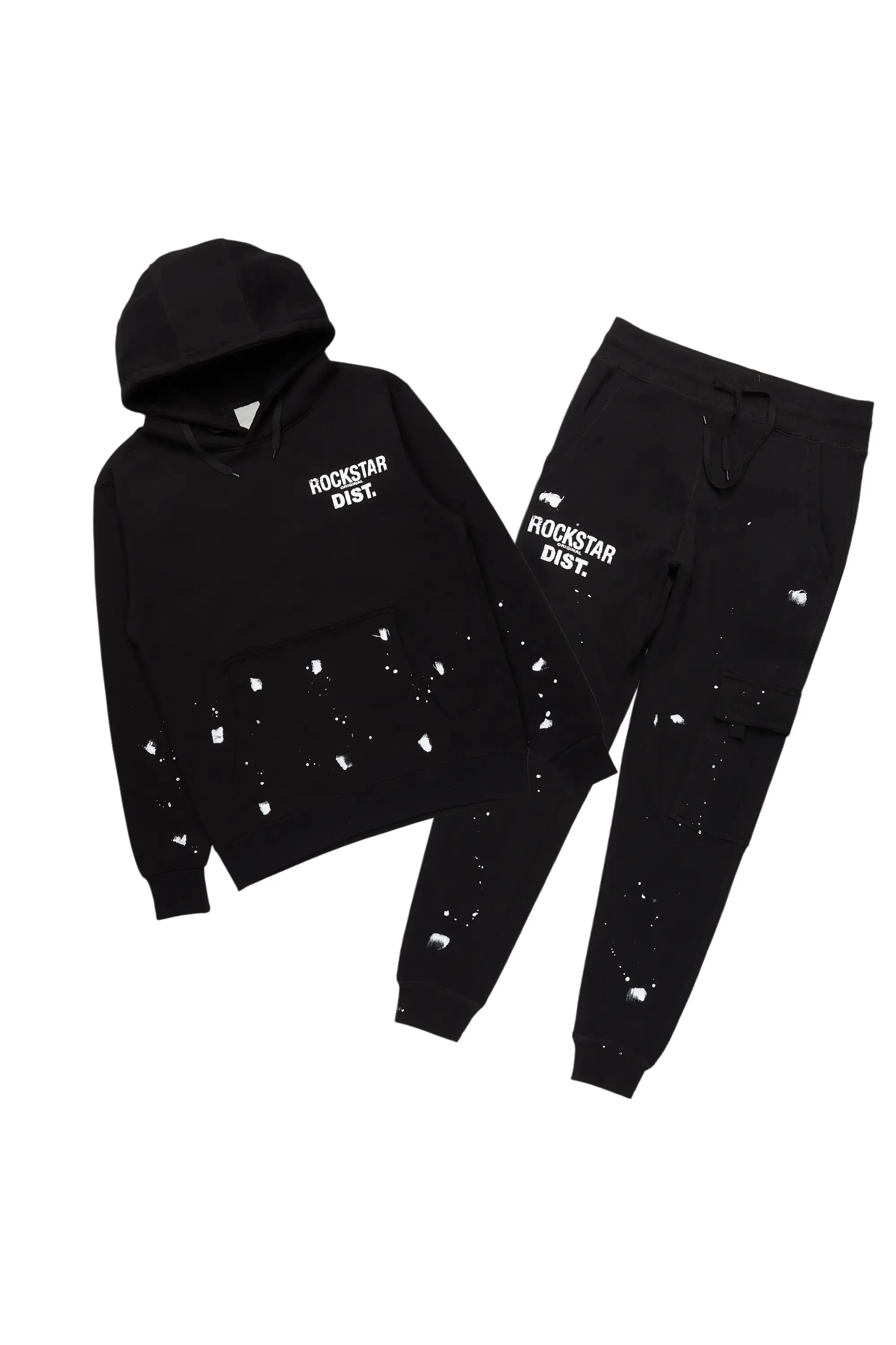 Raffer Black Hoodie/Jogger Cargo Sweat Pant Set sold by Rockstar Original