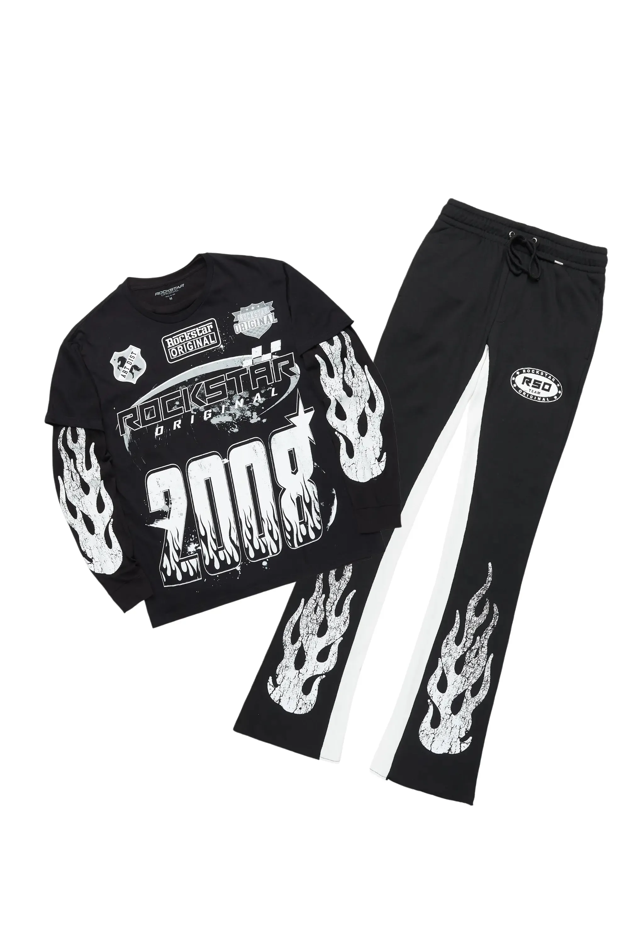 Amos Black Double Layer T-Shirt/Stacked Baggy Pant Set sold by Rockstar Original