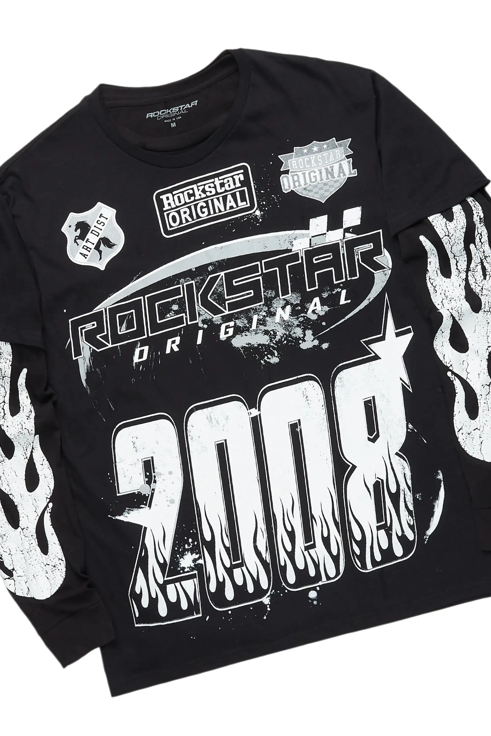 Amos Black Double Layer T-Shirt/Stacked Baggy Pant Set sold by Rockstar Original product image thumbnail 2