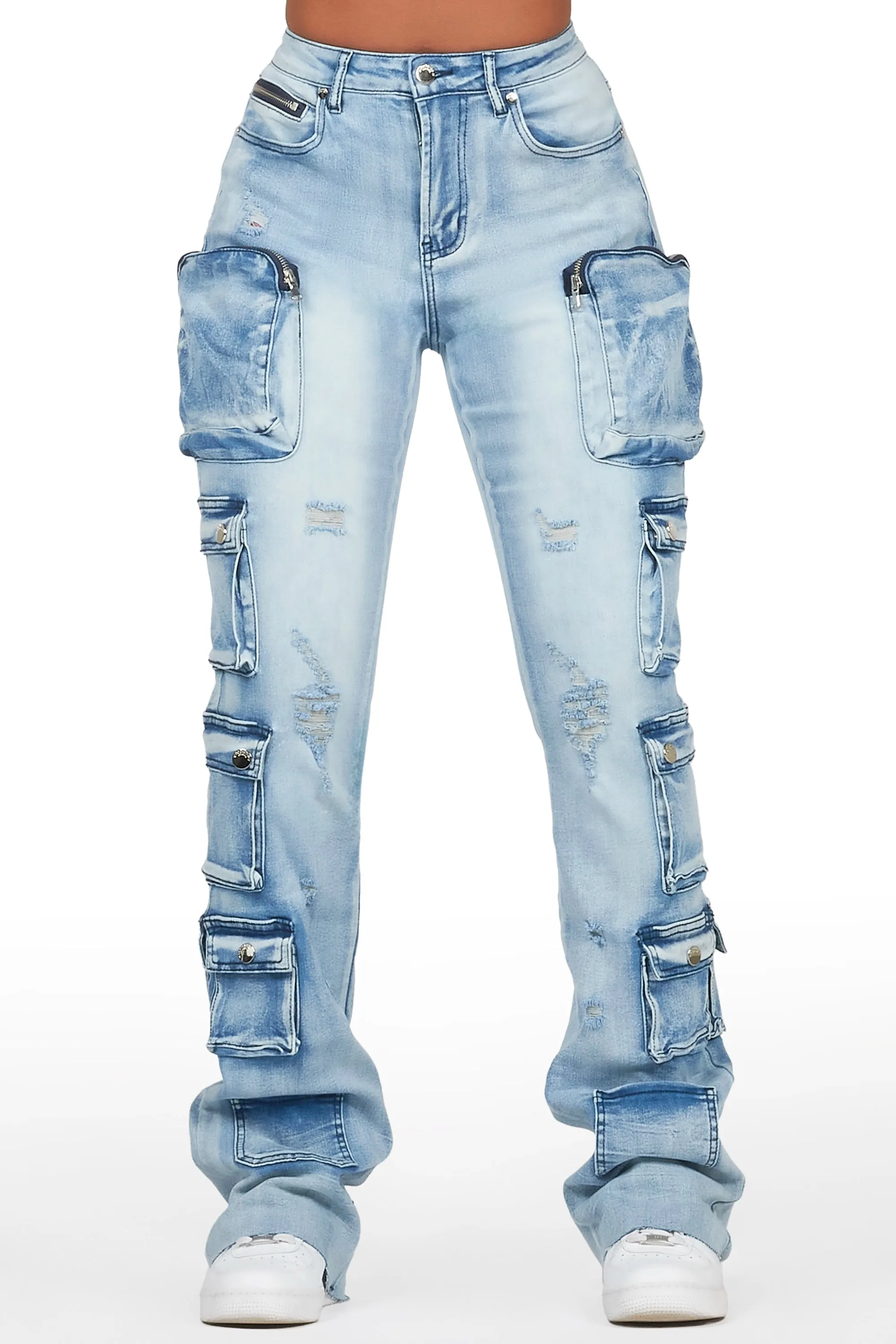 Octavie 2.0 Light Wash Cargo Stacked Flare Jean sold by Rockstar Original