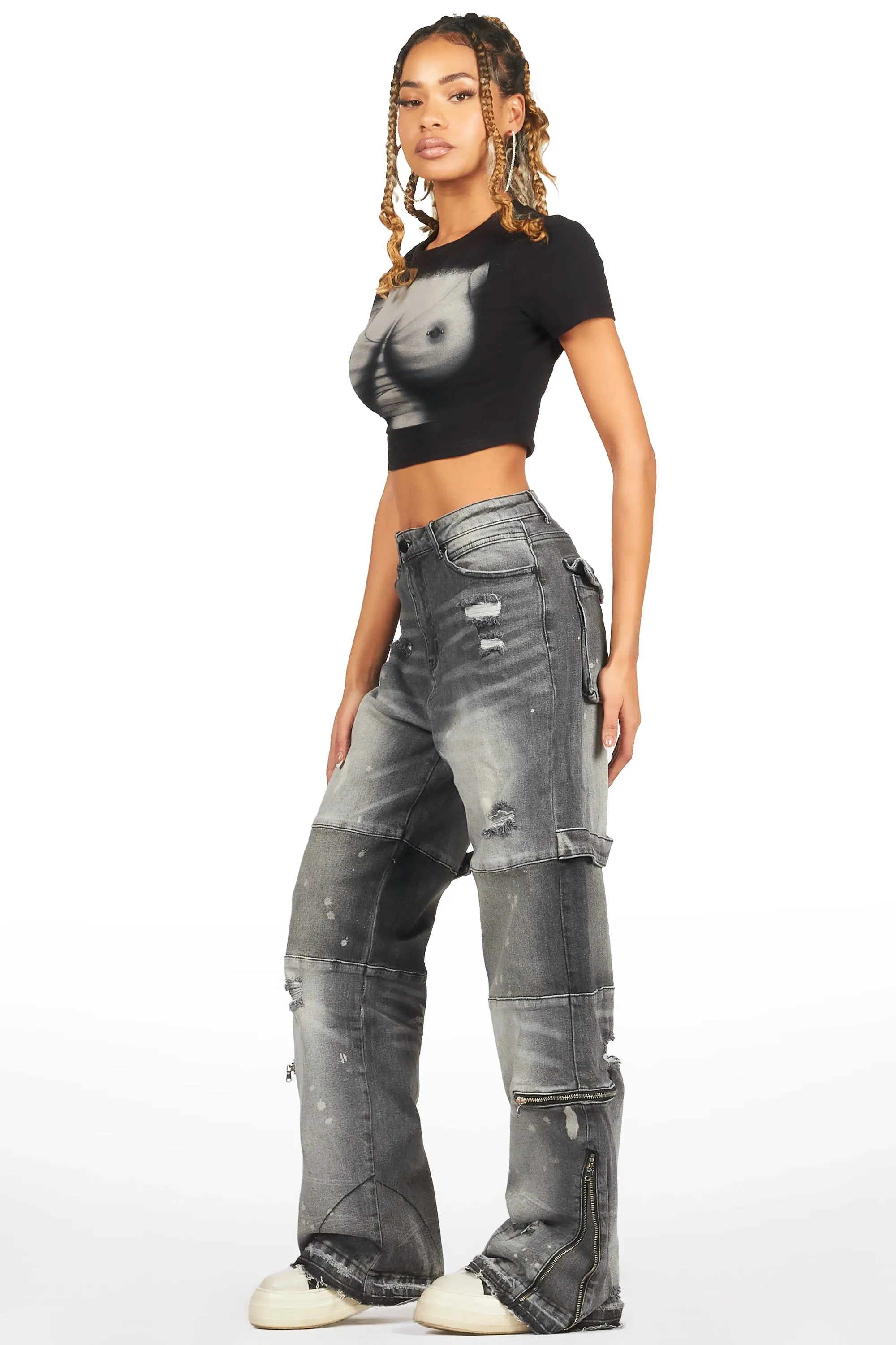 Jordin Grey Wash Baggy Cargo Jean sold by Rockstar Original product image thumbnail 3