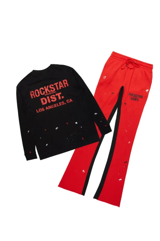 Scottie Red/Black Long Sleeve T-Shirt/Baggy Pant Set sold by Rockstar Original