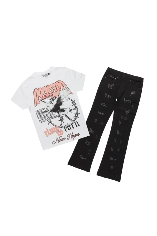 Girls Burial White T-Shirt/Stacked Flare Jean Set sold by Rockstar Original