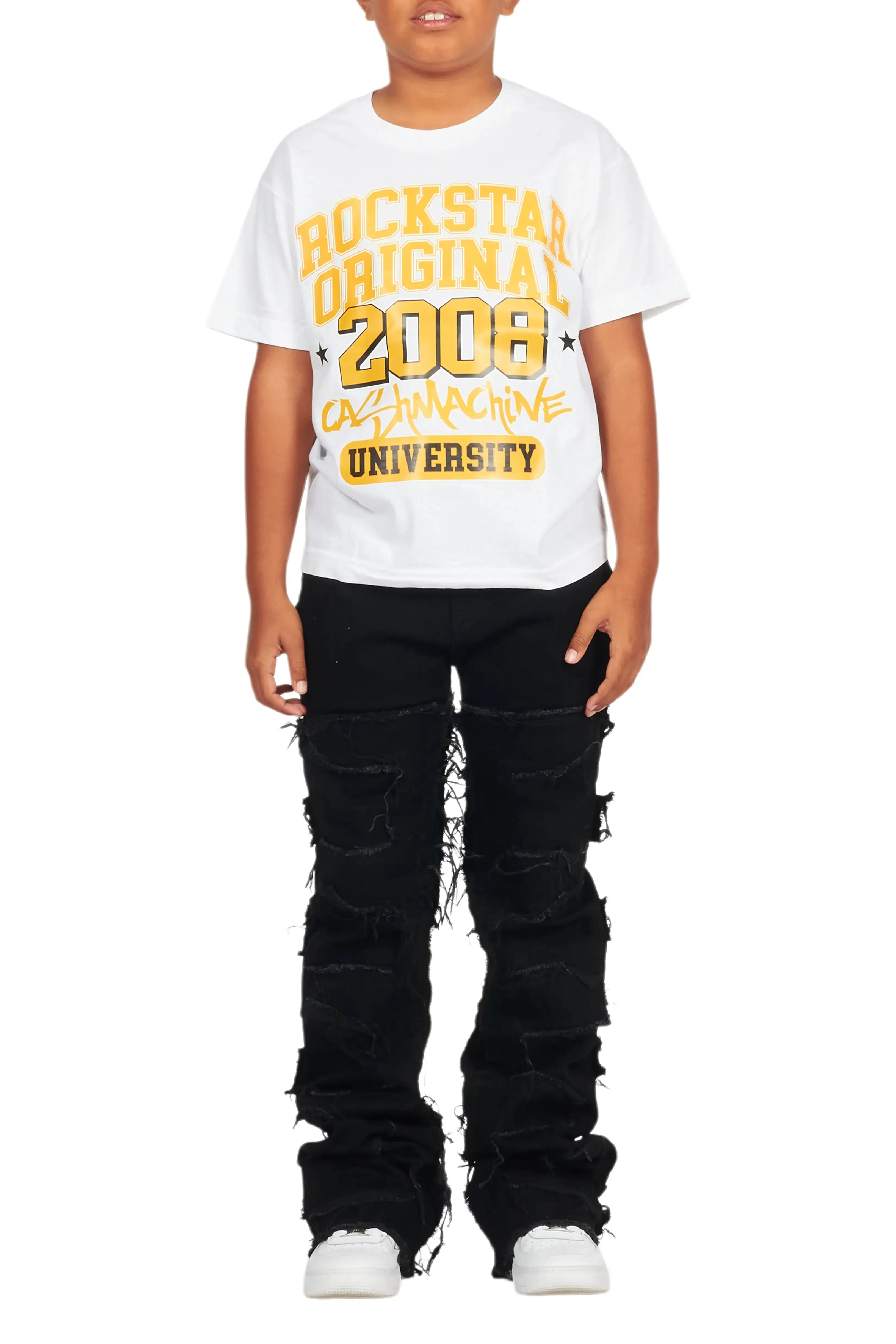Boys White Loic T-Shirt/Stacked Flare Jean Set sold by Rockstar Original product image thumbnail 5