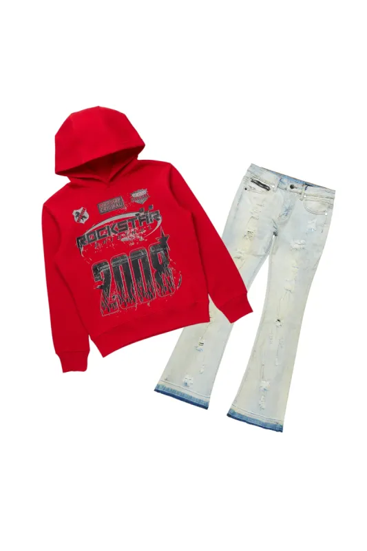 Boys Amos Red Hoodie/Stacked Flare Jean Set sold by Rockstar Original