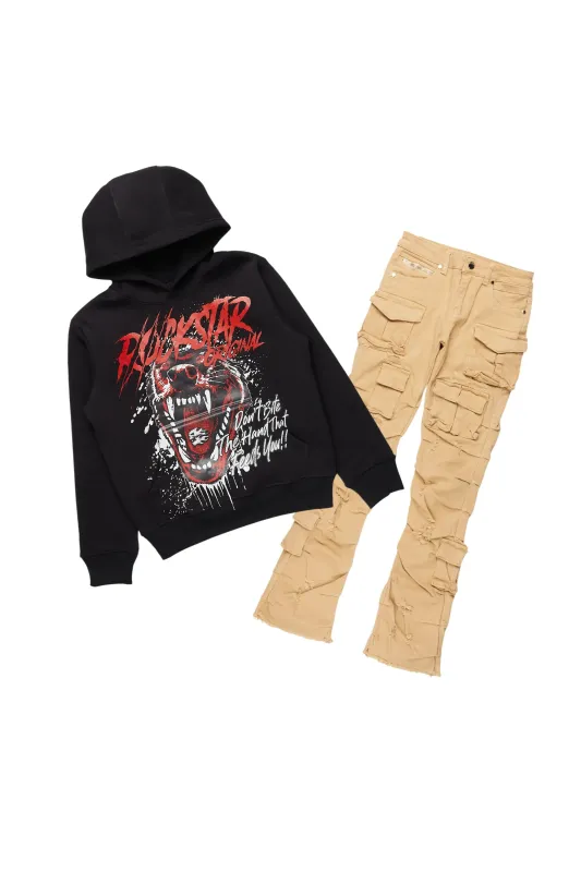 Boys Griff Black/Beige Hoodie/Stacked Flare Jean Set sold by Rockstar Original