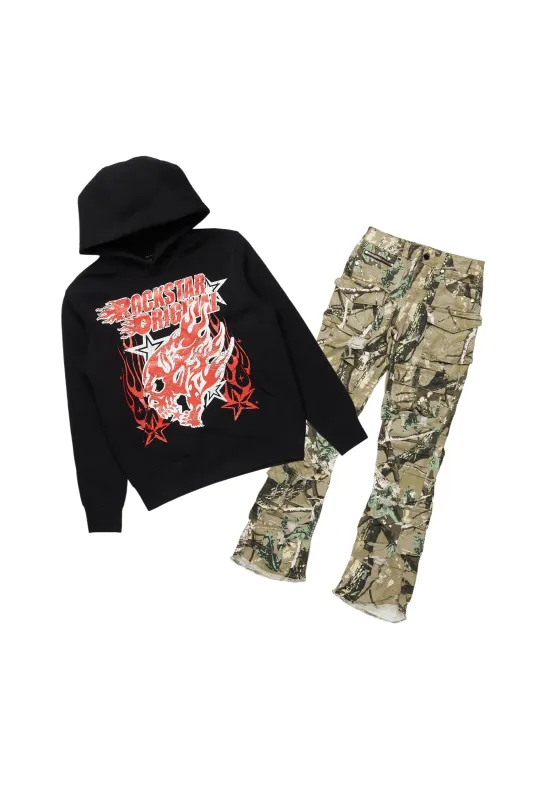 Boys Smitty Black Hoodie/Stacked Flare Jean Set sold by Rockstar Original